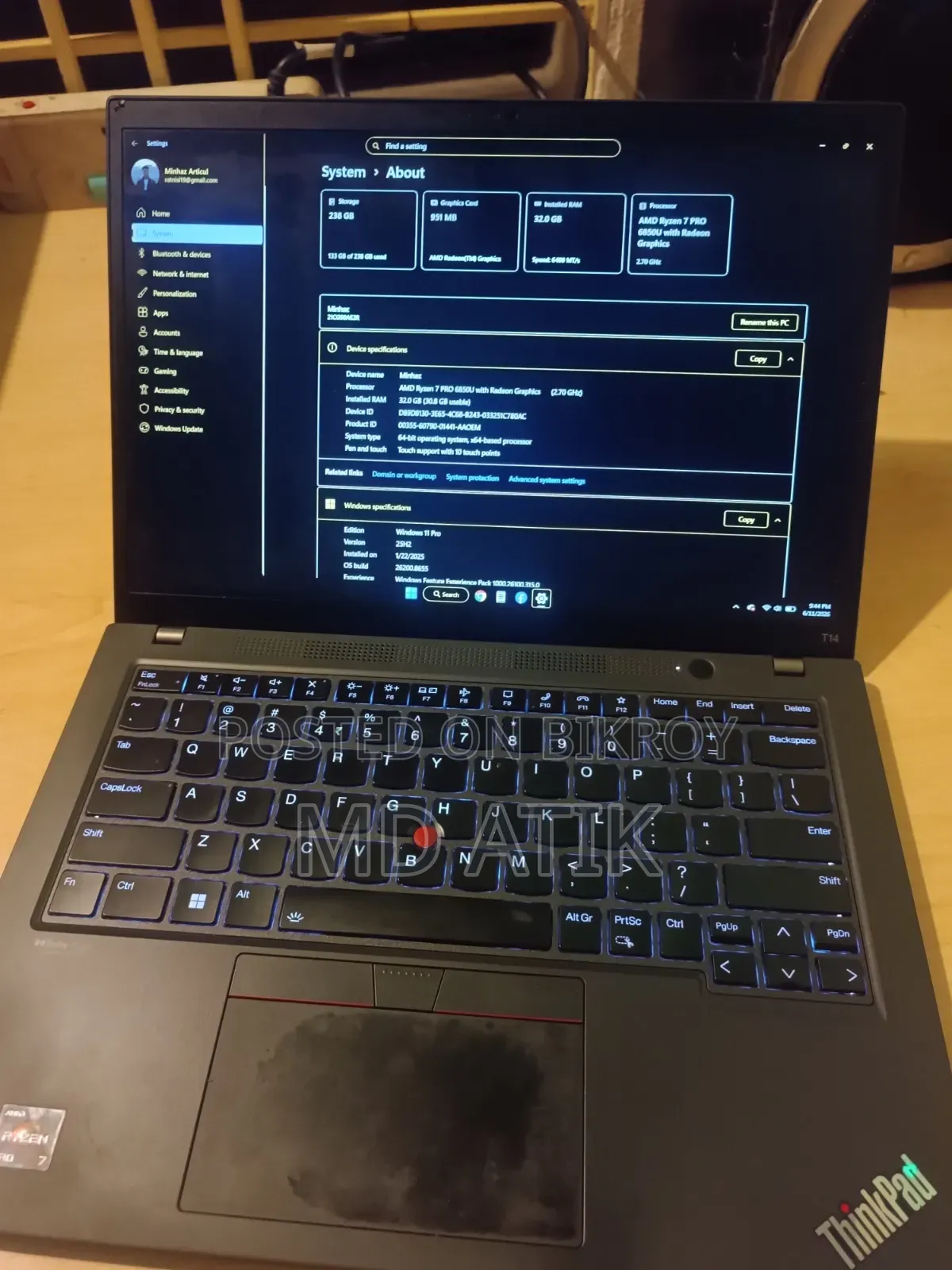 Laptop Lenovo ThinkPad T14 G3 32GB AMD Ryzen 7 SSD 256GB