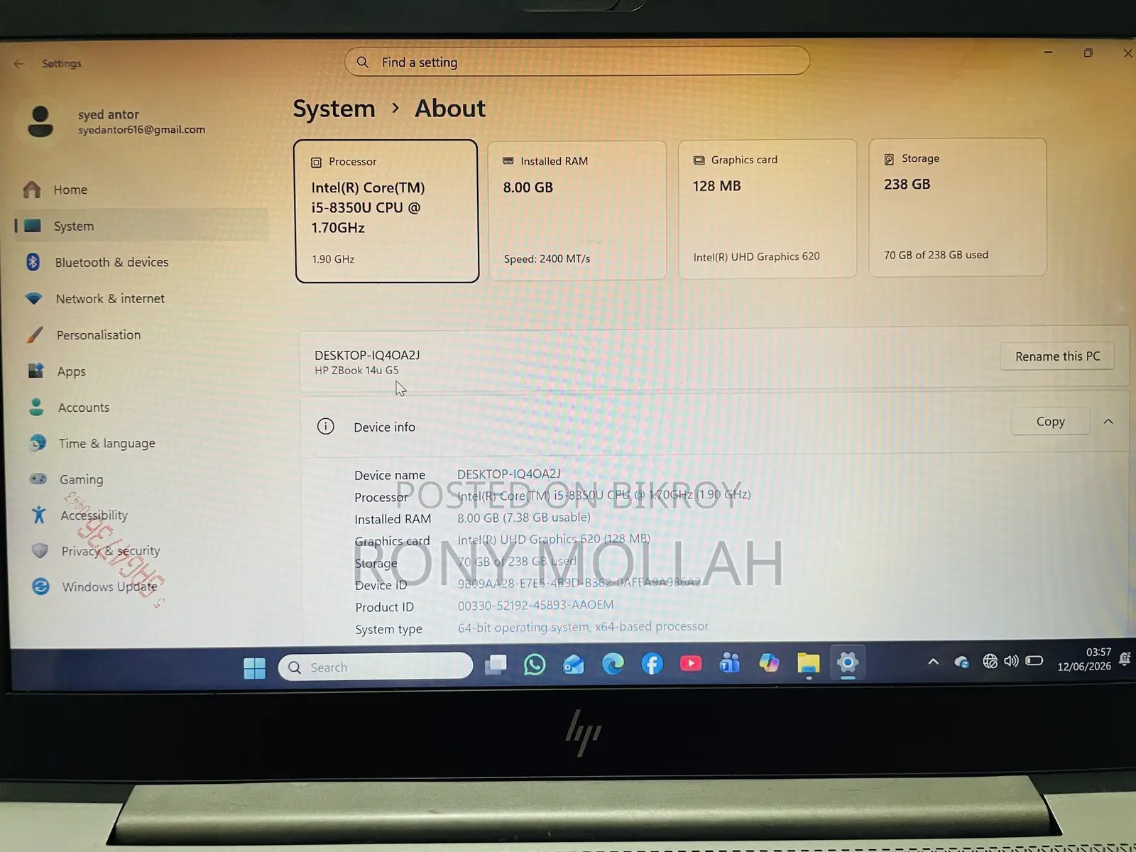 Laptop HP ZBook 14u G5 8GB Intel Core I5 SSD 256GB