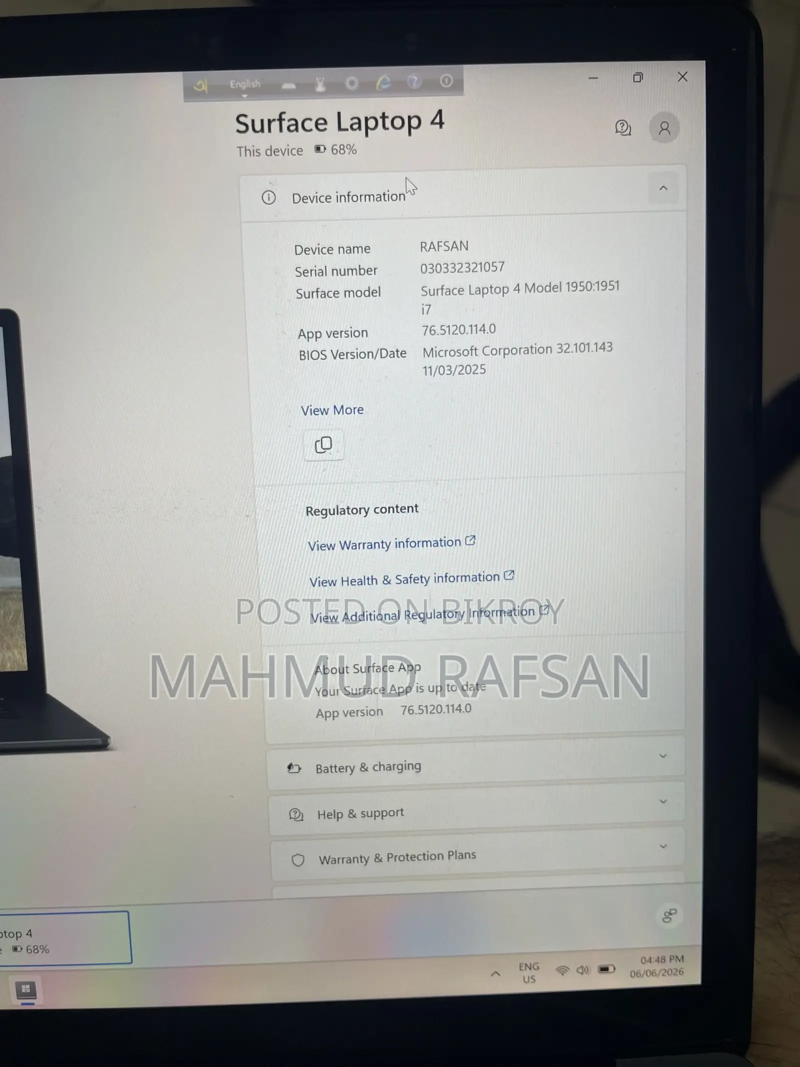 Laptop Microsoft Surface Laptop 4 16GB Intel Core I7 SSD 256GB