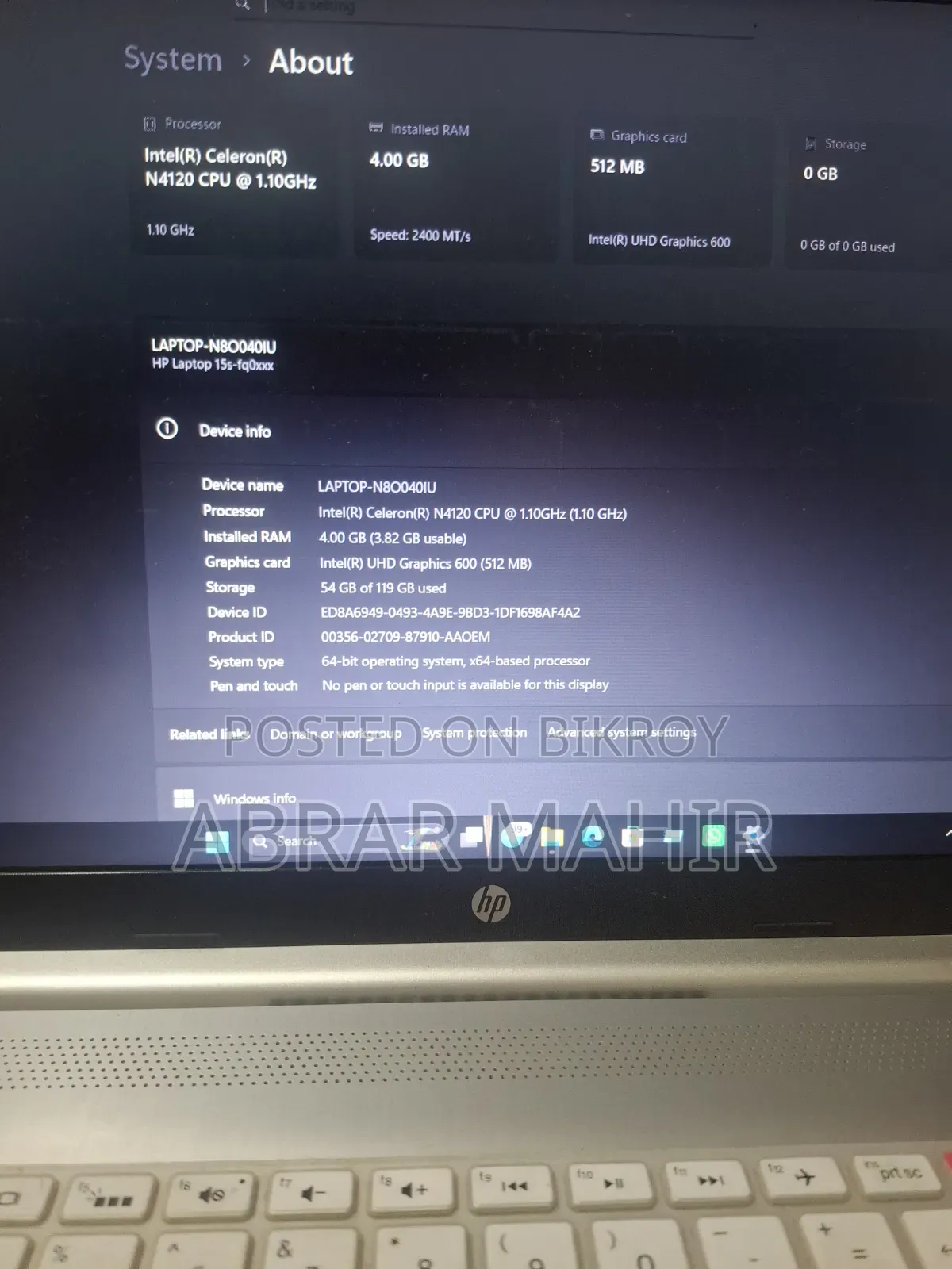 Laptop HP 15s 4GB Intel Celeron HDD 128GB