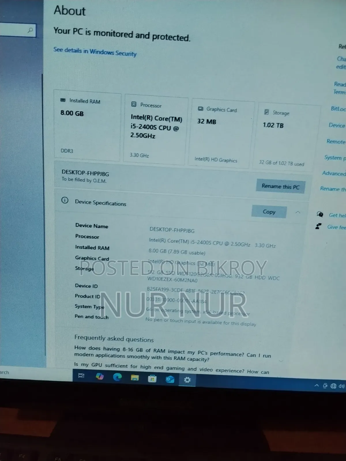 Desktop Computer 8GB Intel Core I5 HDD+SSD 1T