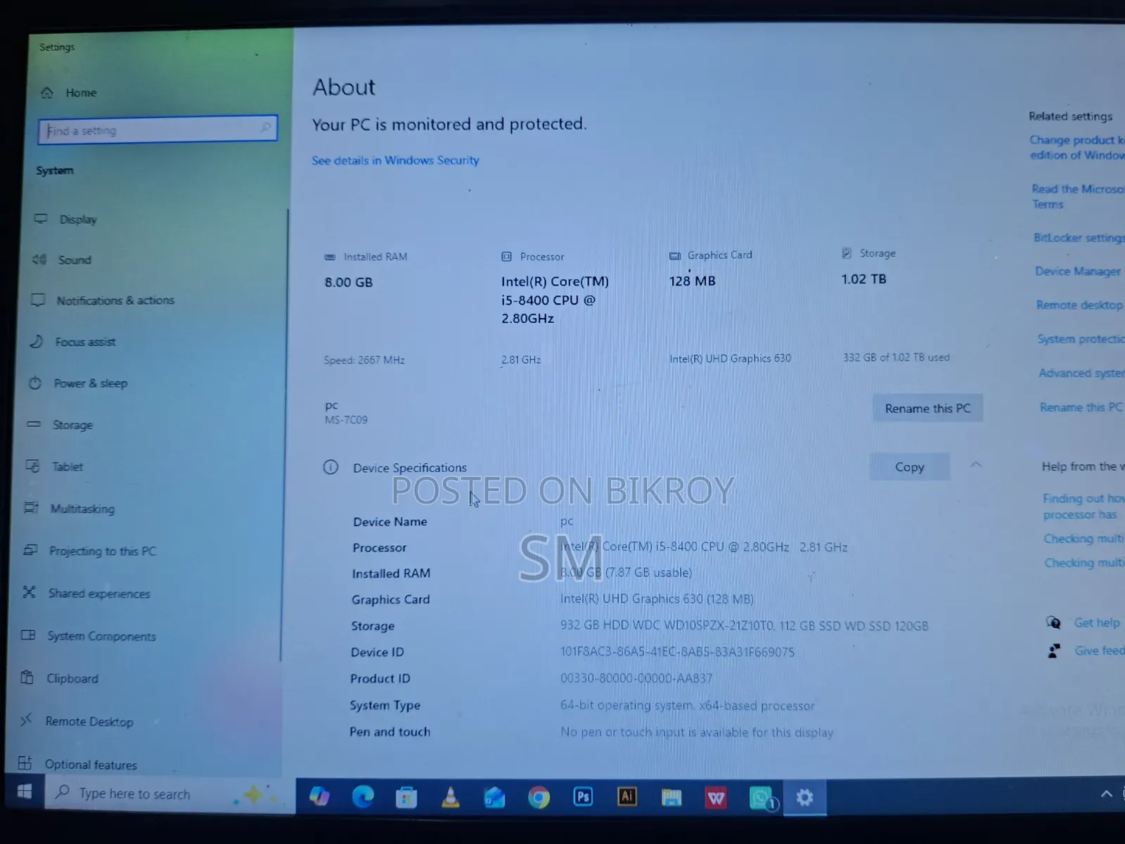 Desktop Computer 8GB Intel Core I5 HDD+SSD 1T