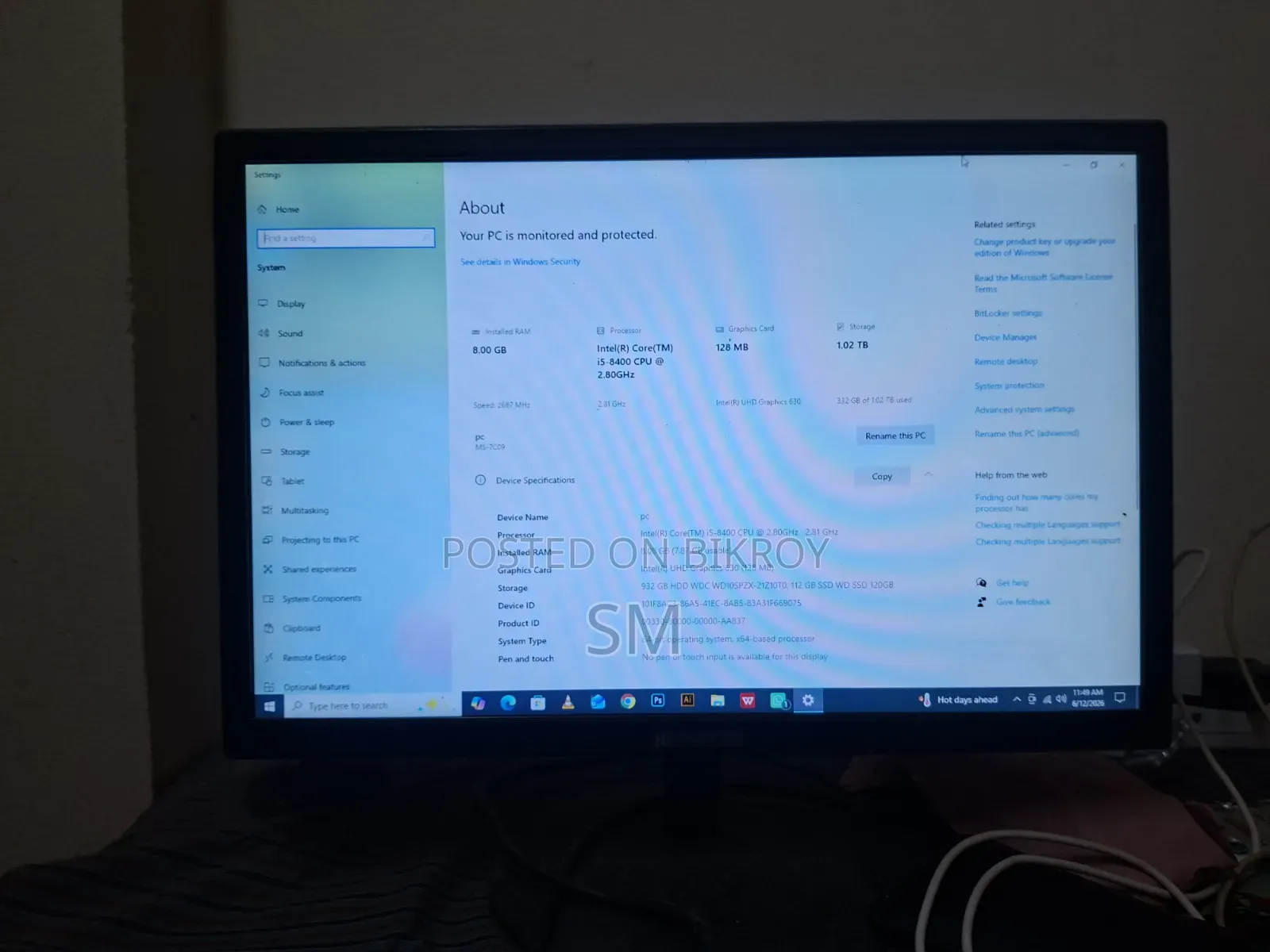 Desktop Computer 8GB Intel Core I5 HDD+SSD 1T