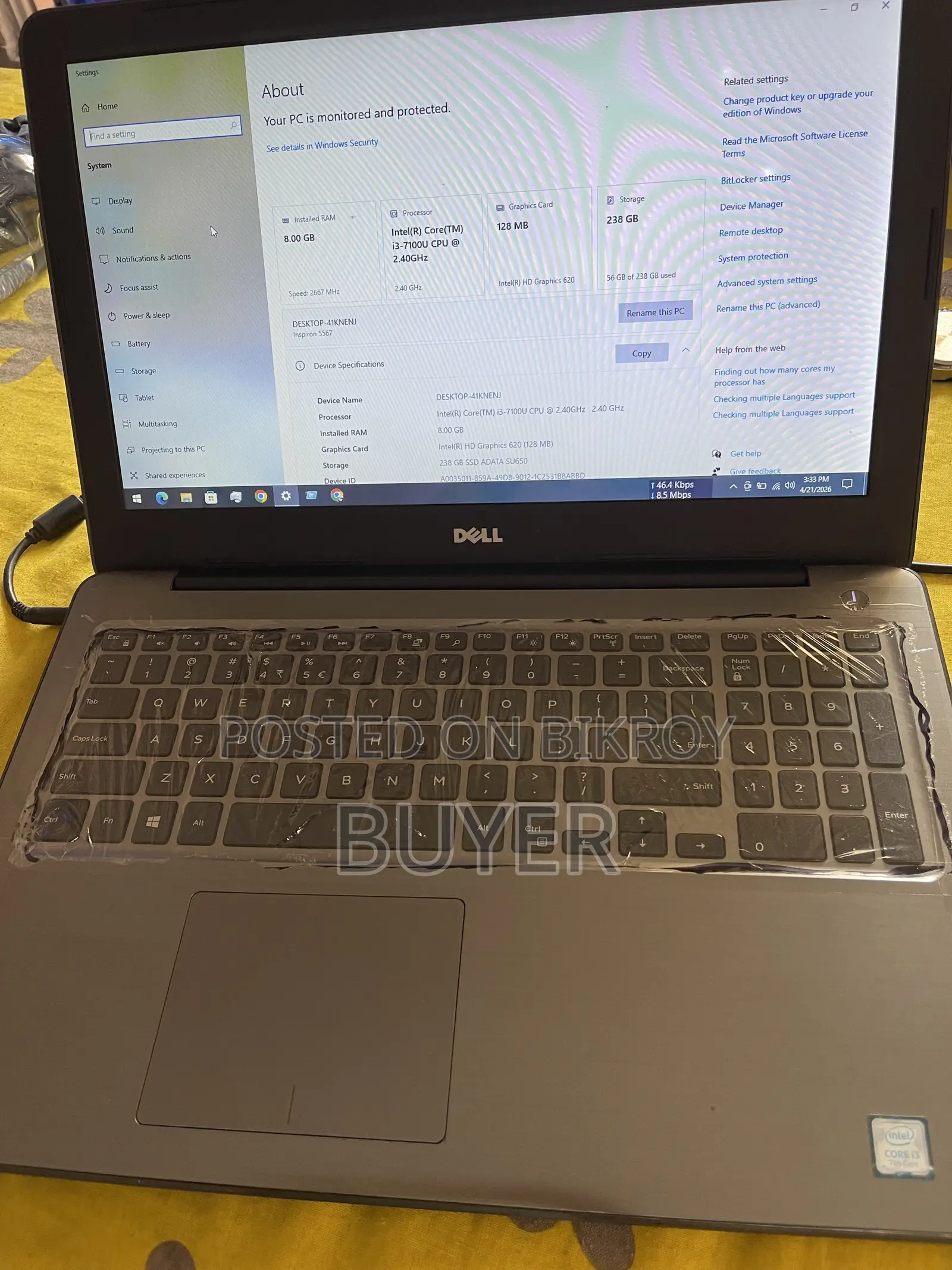 Laptop Dell Inspiron 15 8GB Intel Core I3 SSD 256GB