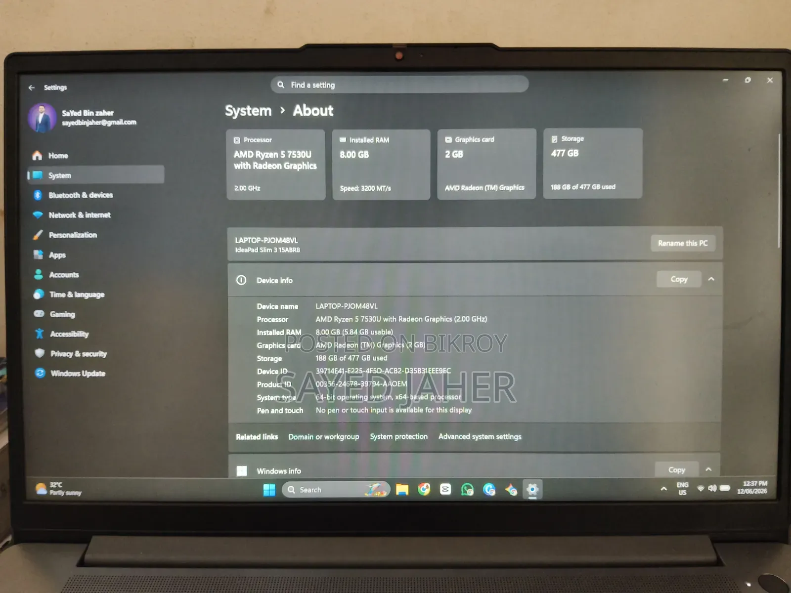Laptop Lenovo Ideapad 3 8GB AMD Ryzen 5 SSD 512GB