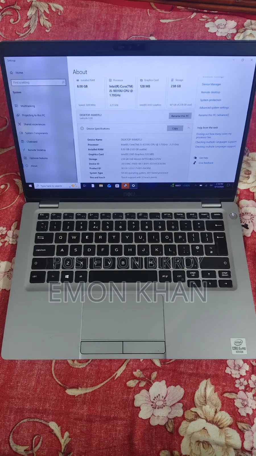 Laptop Dell Latitude 5310 8GB Intel Core I5 SSD 250GB