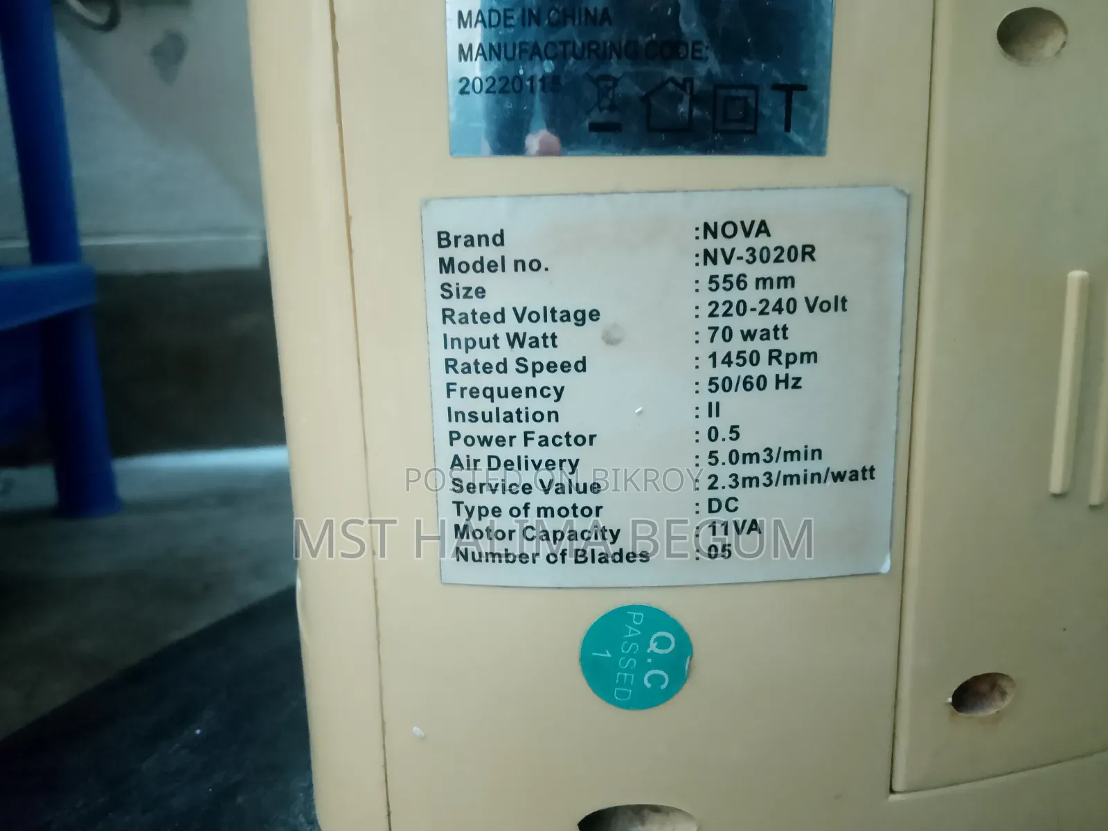 Nova Nv -3020r Electric Fan