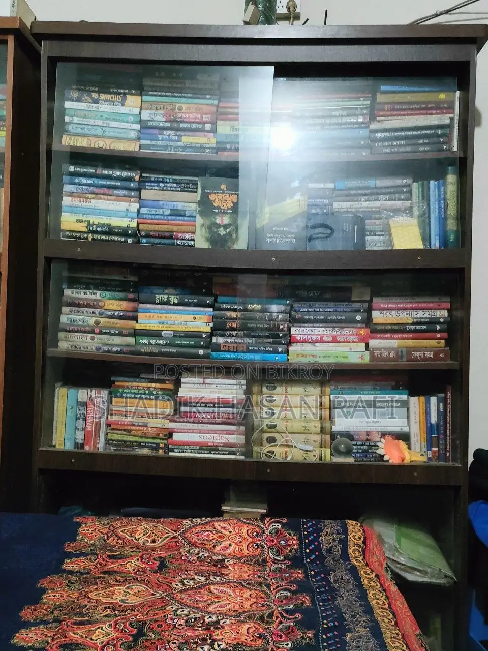Large Wooden Bookshelf With Glass Doors