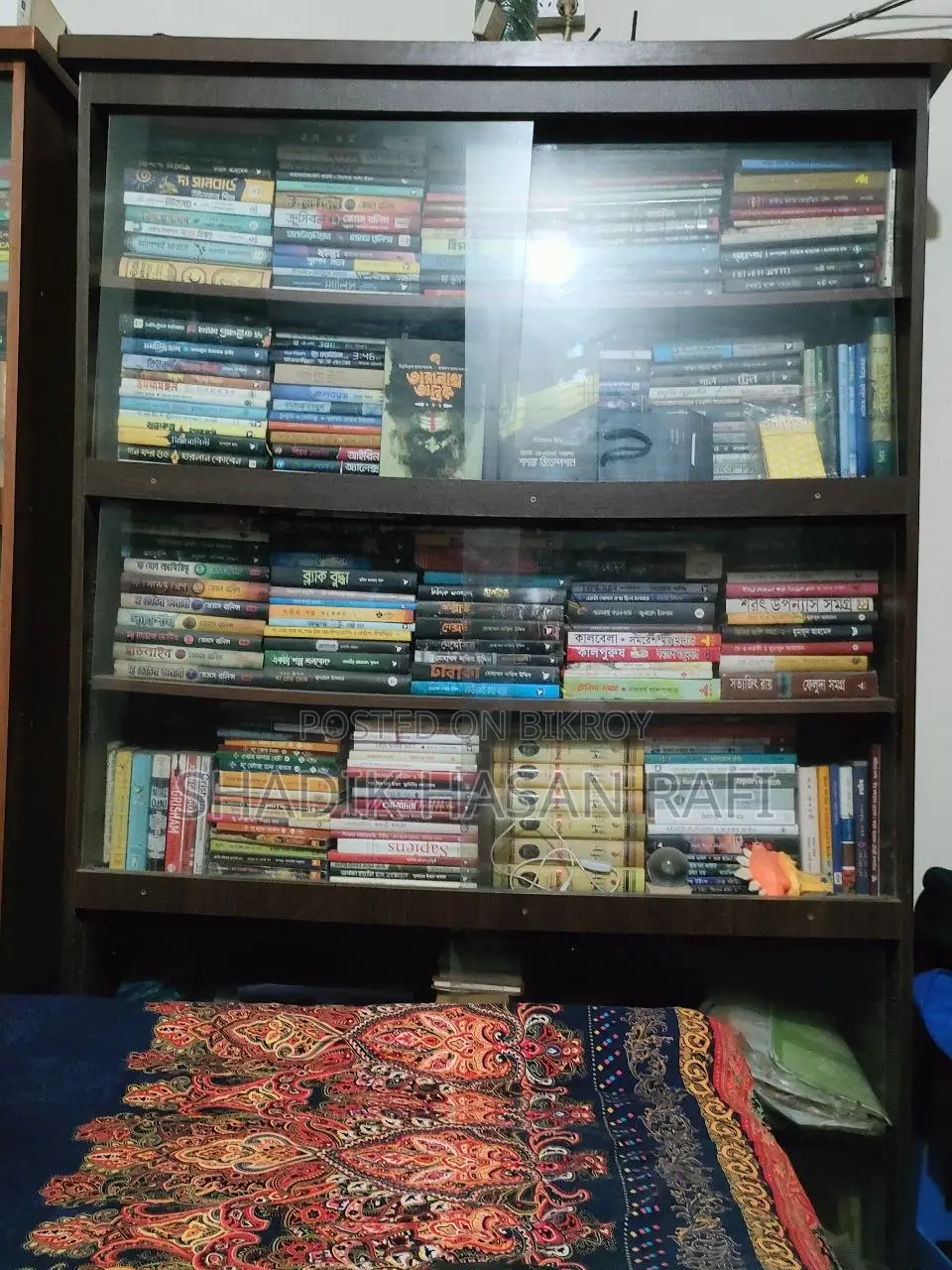Large Wooden Bookshelf With Glass Doors
