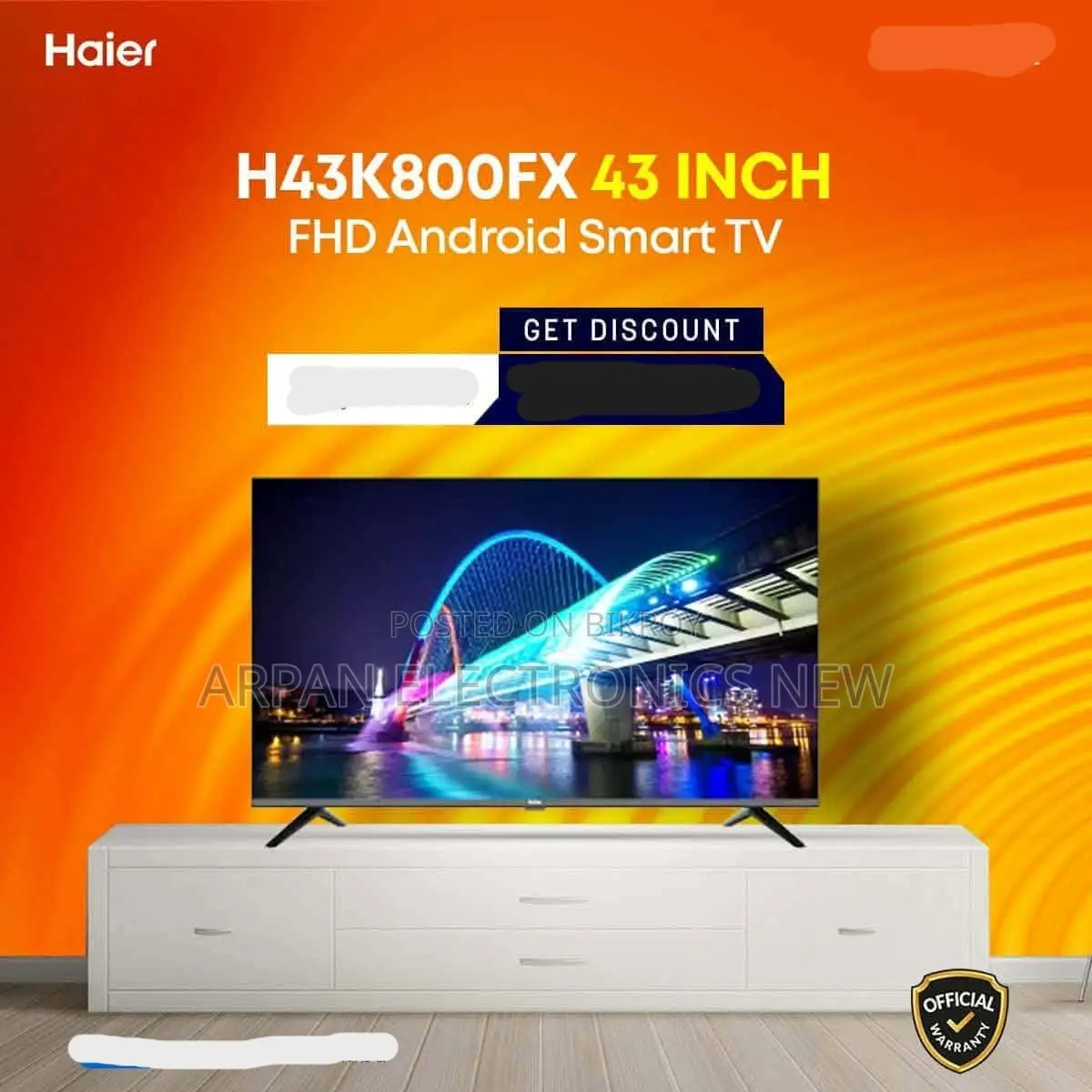 Haier Official 43" FHD Smart Google Tv (H43k85ffx) Emi Available