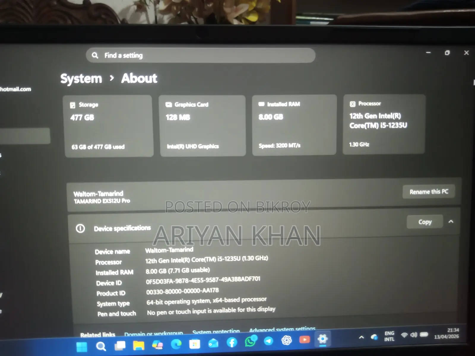 Laptop 8GB Intel Core I5 SSD 512GB