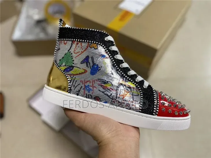 Christian Louboutin Men’S High-Top Spiked Sneakers (Used 3 Times)
