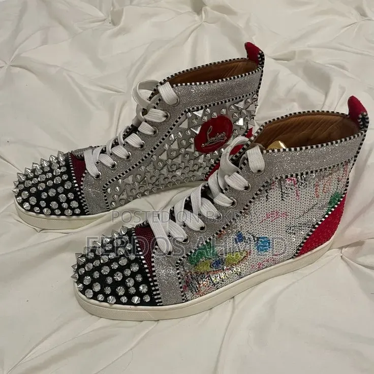 Christian Louboutin Men’S High-Top Spiked Sneakers (Used 3 Times)