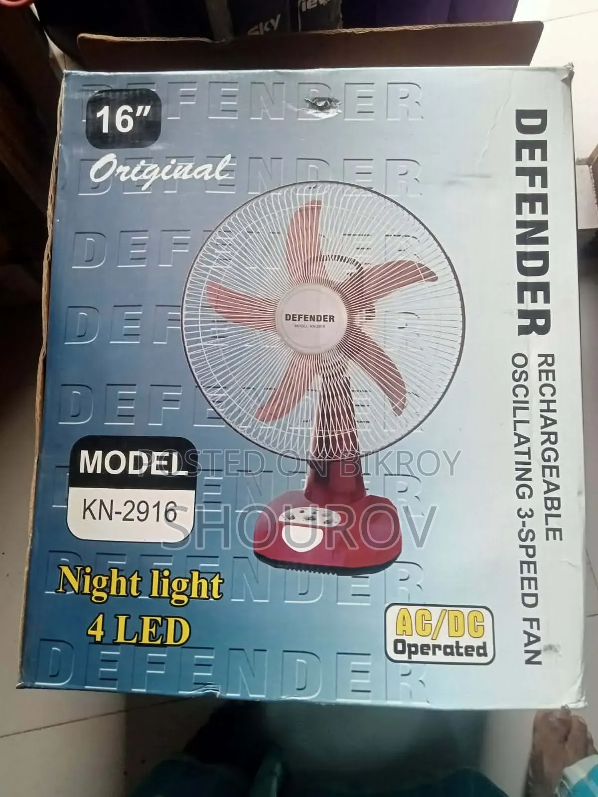 Defender 16" Rechargeable Ac/Dc Fan With Led Multi-function(Kn-2916)