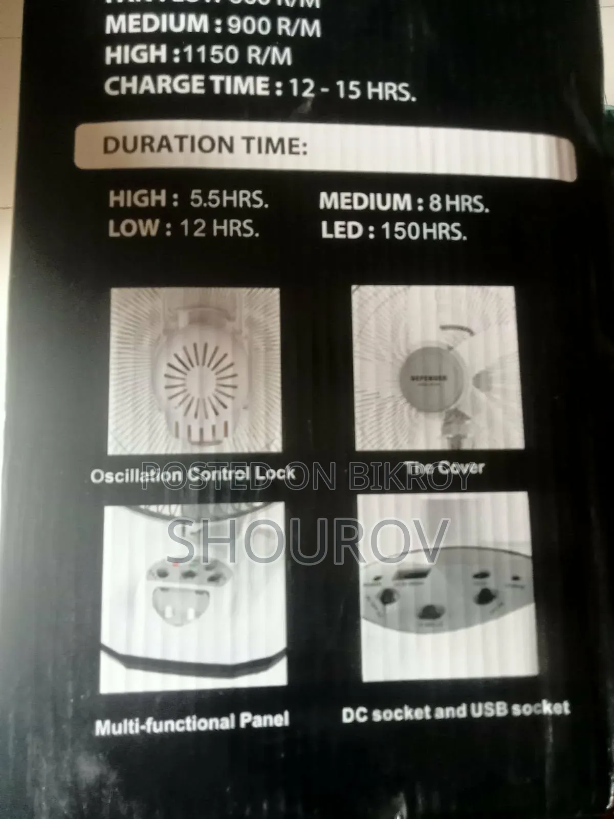 Defender 16" Rechargeable Ac/Dc Fan With Led Multi-function(Kn-2916)