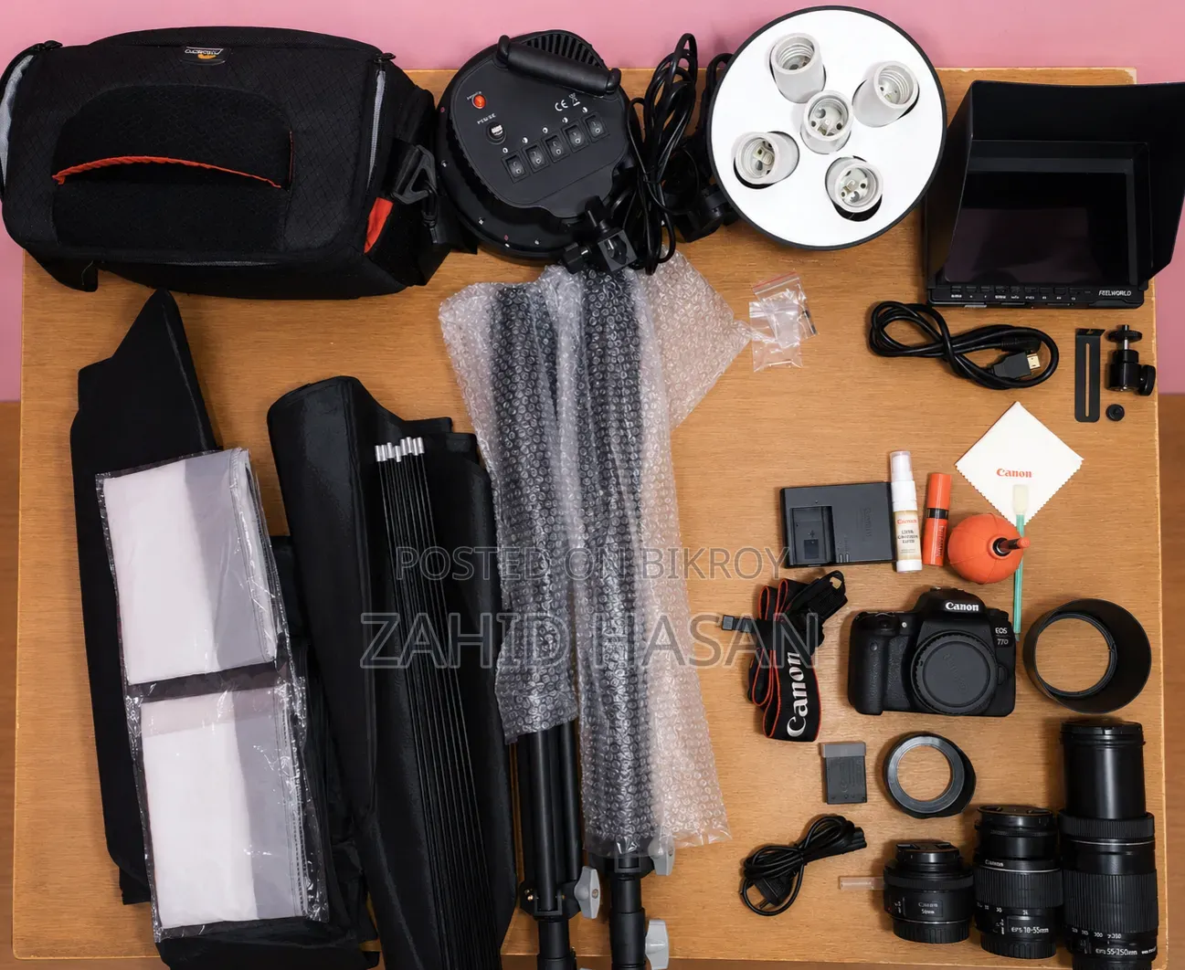 Canon 77d Body, Lens, Softbox, Light, everything new and in box condition.
