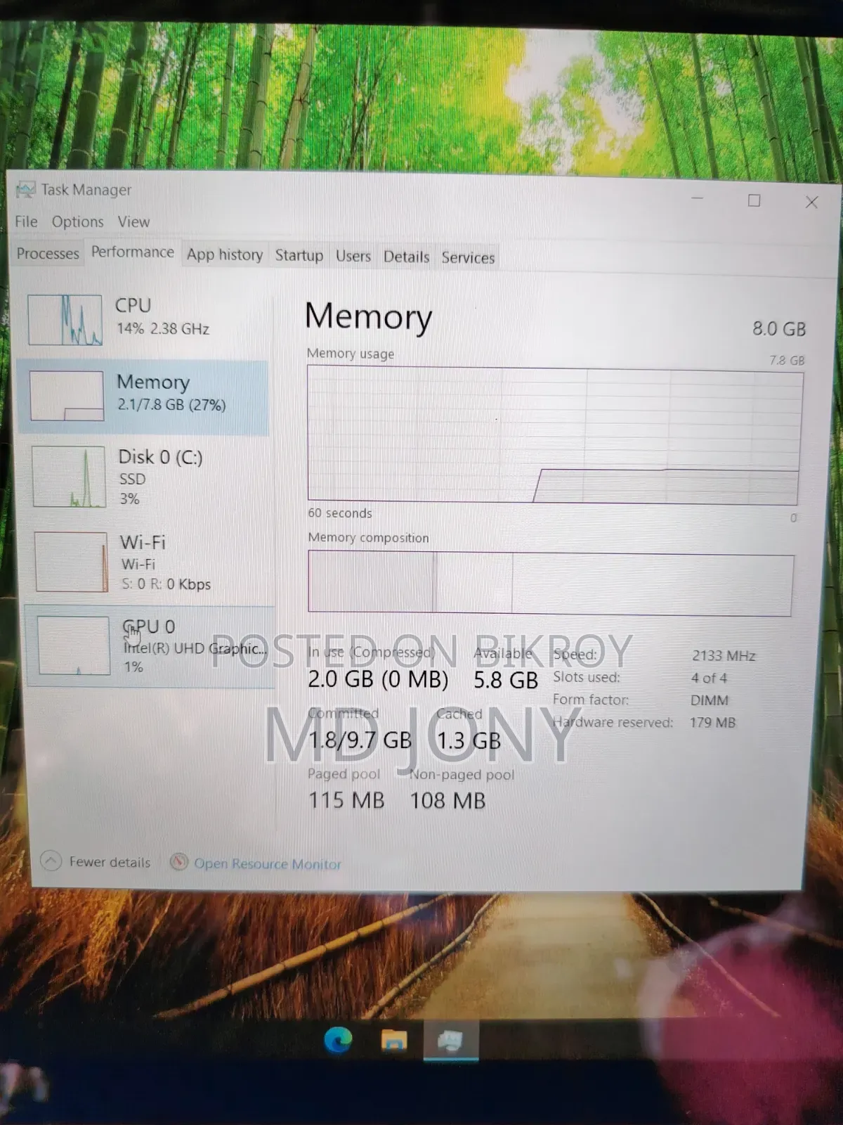 Laptop 8GB Intel SSD 256GB