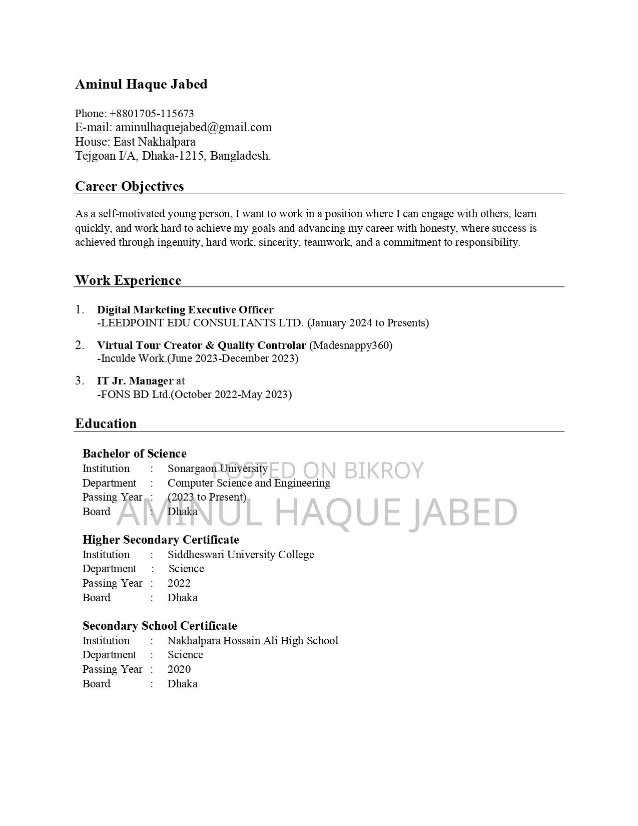 Sales Telemarketing CV