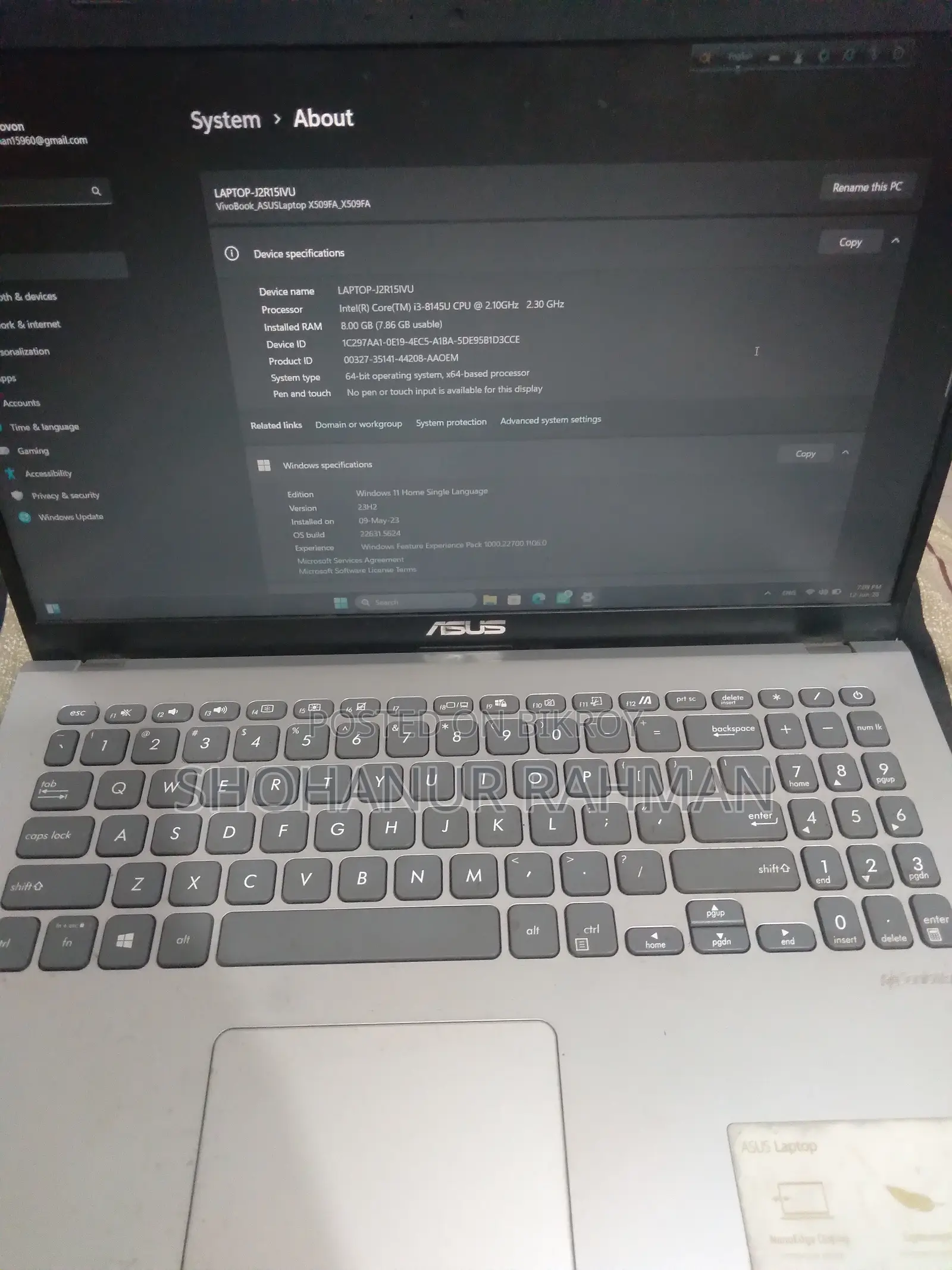 Laptop Asus 8GB Intel Core I3 Hard Disk Drive 1 Terabyte
