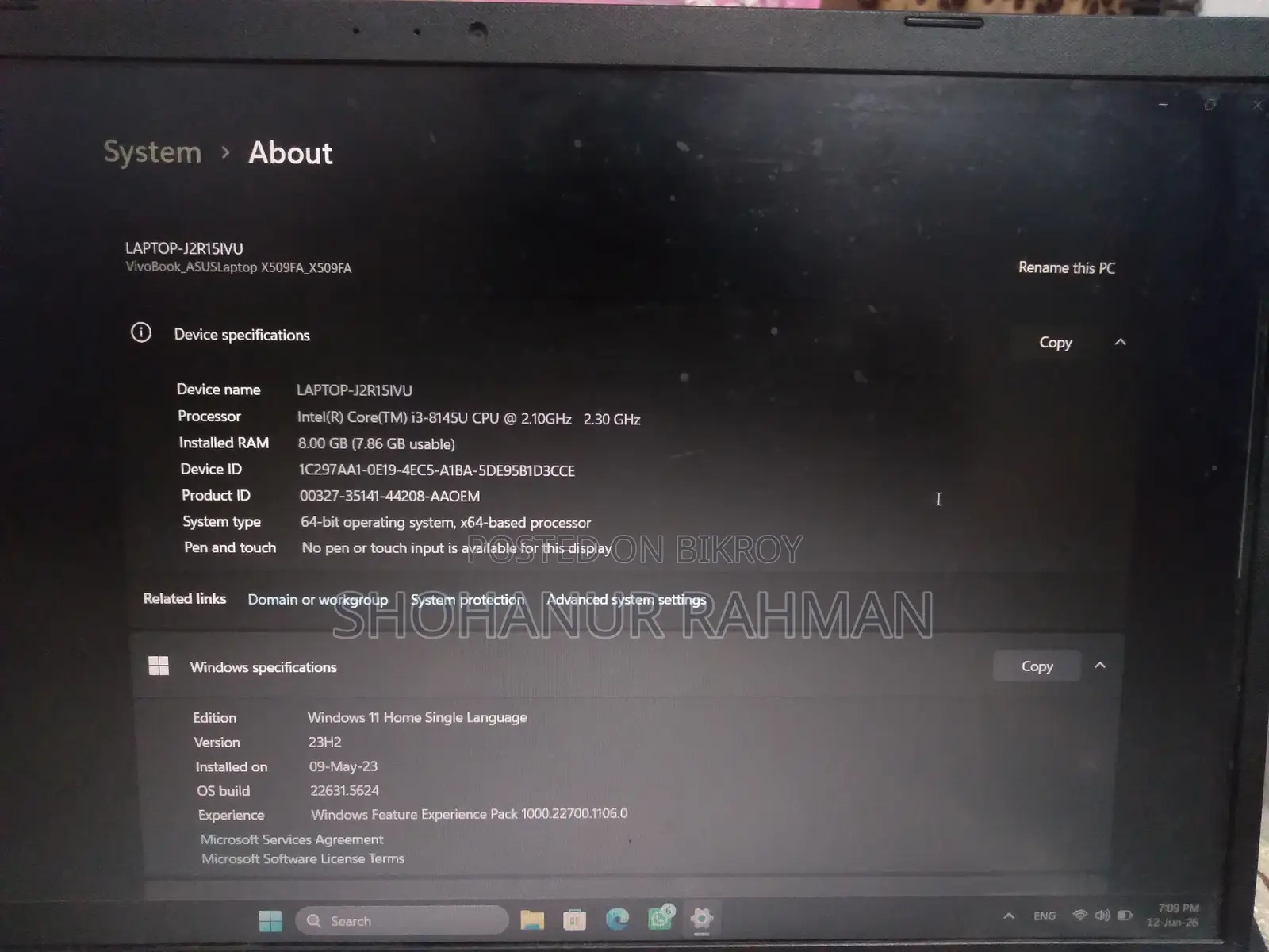 Laptop Asus 8GB Intel Core I3 Hard Disk Drive 1 Terabyte
