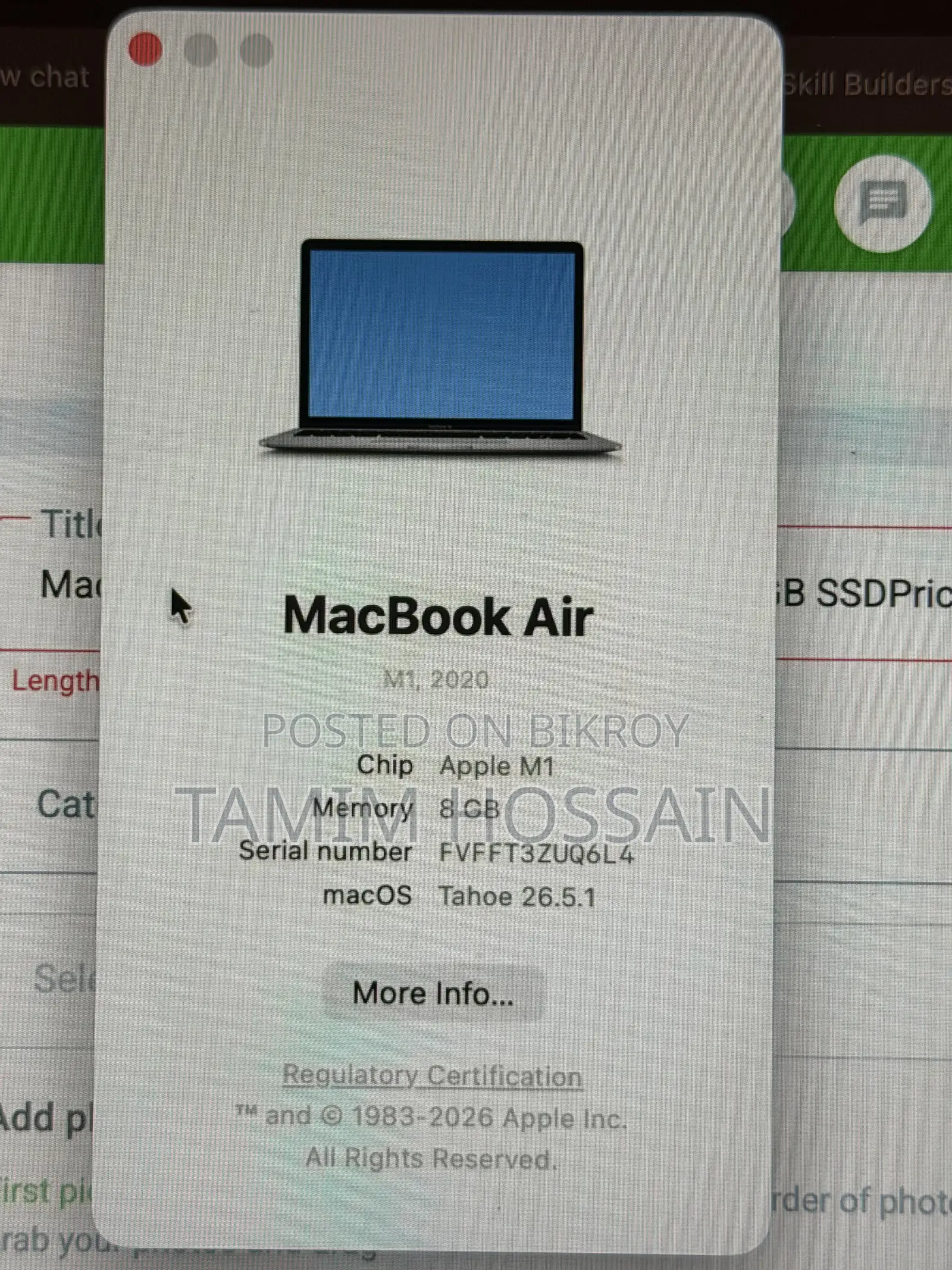 Laptop Apple MacBook Air 2020 M1 8GB Apple M1 SSD 256GB