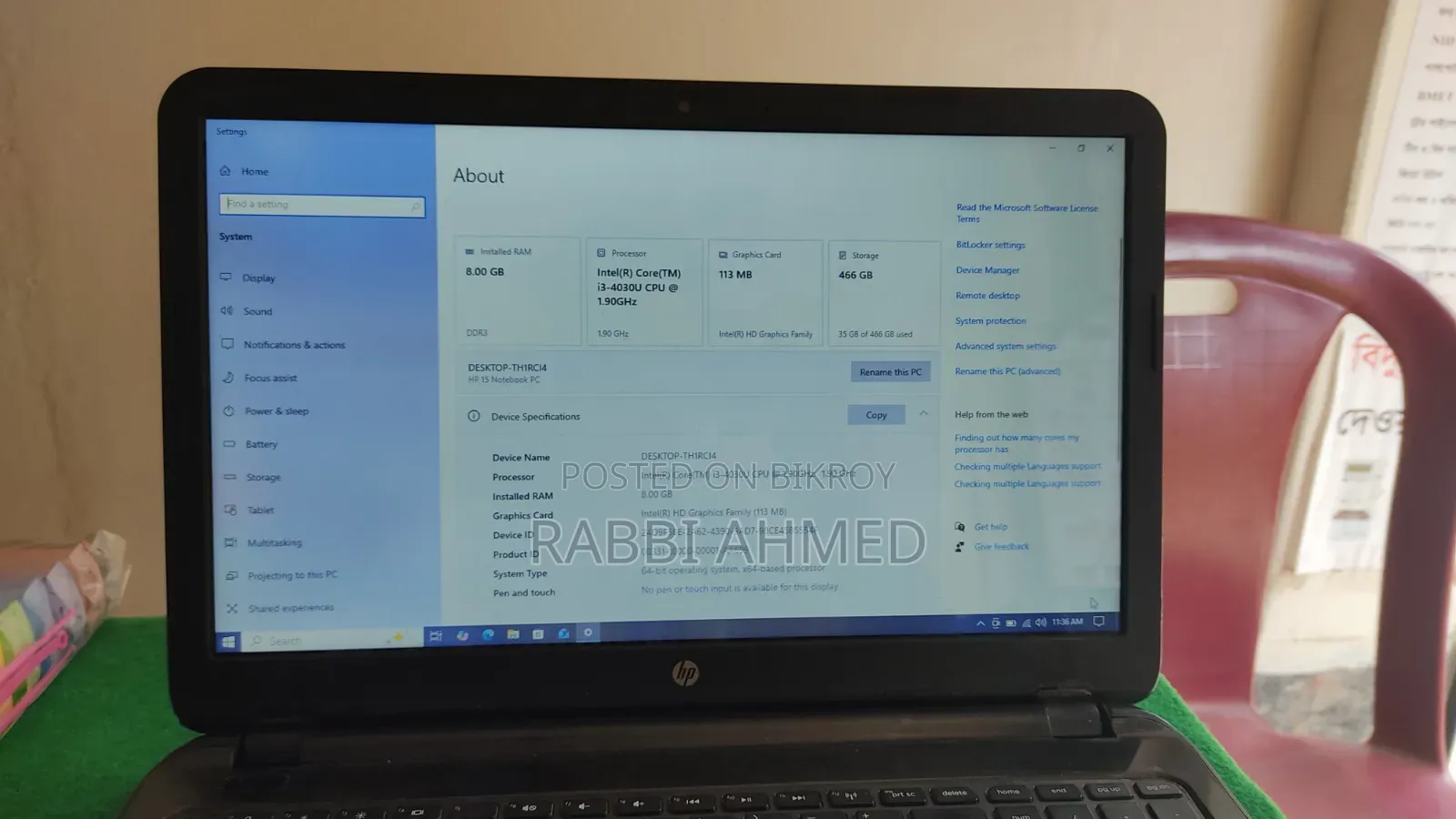 Laptop HP 8GB Intel Core i3 HDD 500GB