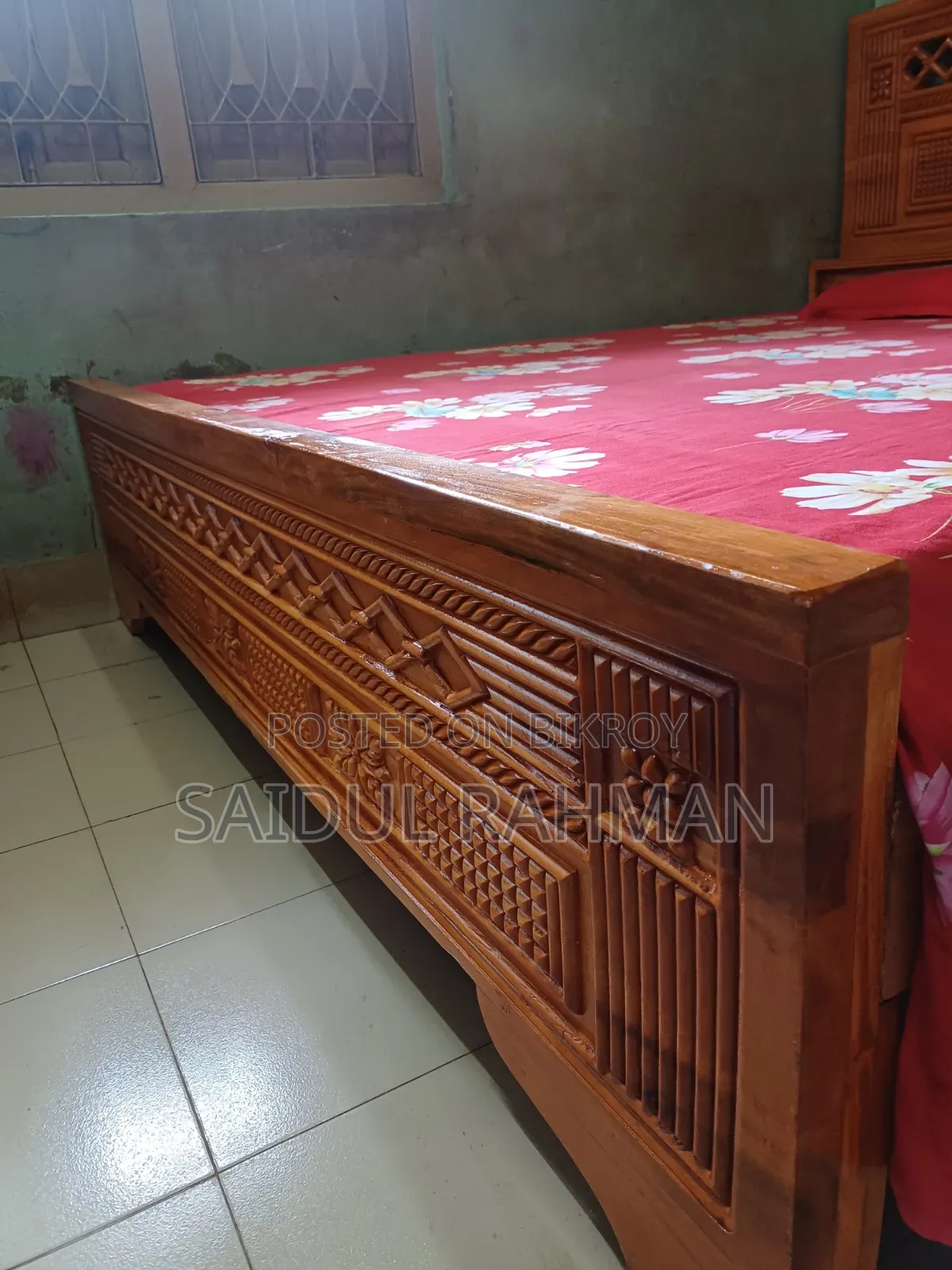 Chittagong Teak Wood Semi-Box Bed Solid 2+ Inch Thick King Size 6-7 Feet