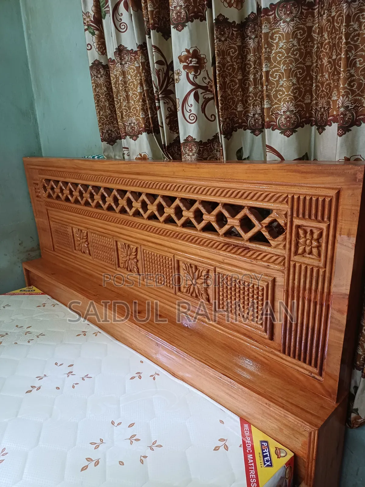 Chittagong Teak Wood Semi-Box Bed Solid 2+ Inch Thick King Size 6-7 Feet