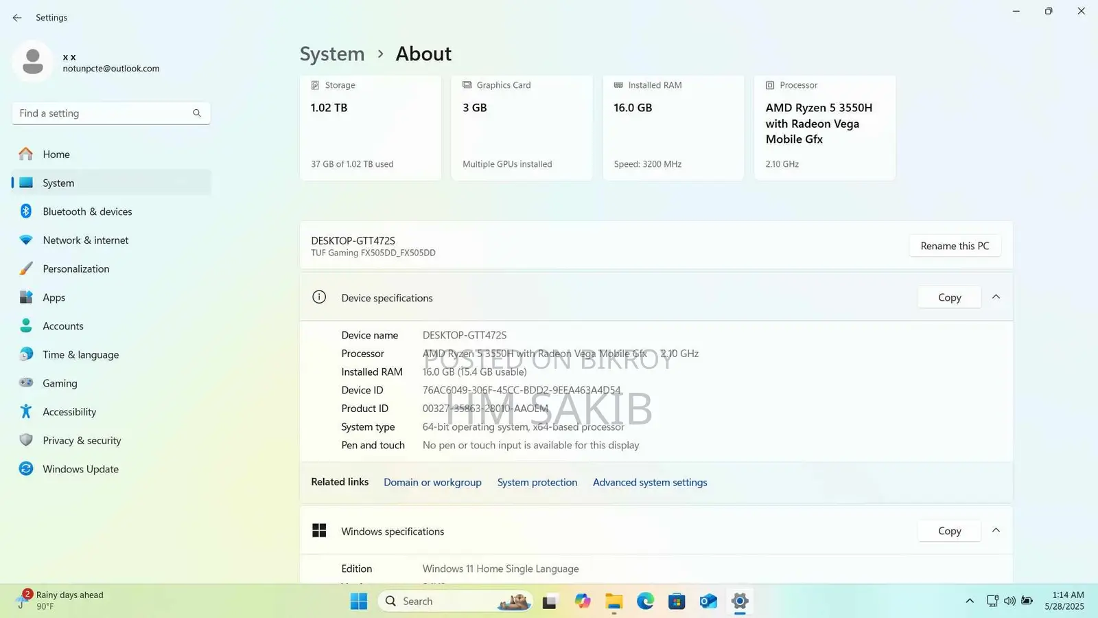 Laptop Asus TUF Gaming FX504 16GB AMD Ryzen 5 HDD+SSD 1.5T