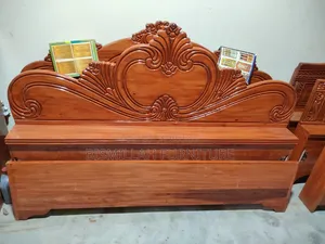 Sturdy wooden bed at a low price.
