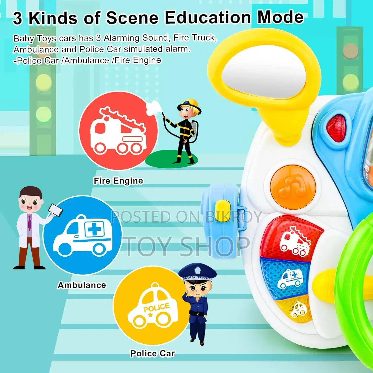 Interactive Driving Simulator Musical Toy With Steering Wheel Gear Shift