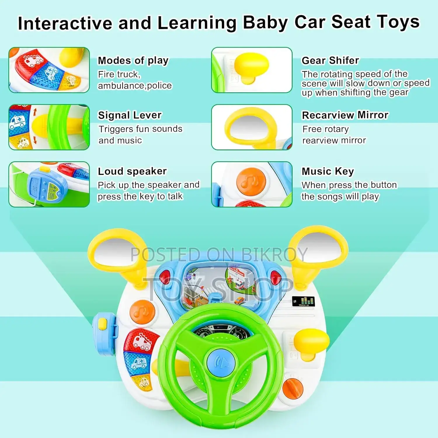 Interactive Driving Simulator Musical Toy With Steering Wheel Gear Shift