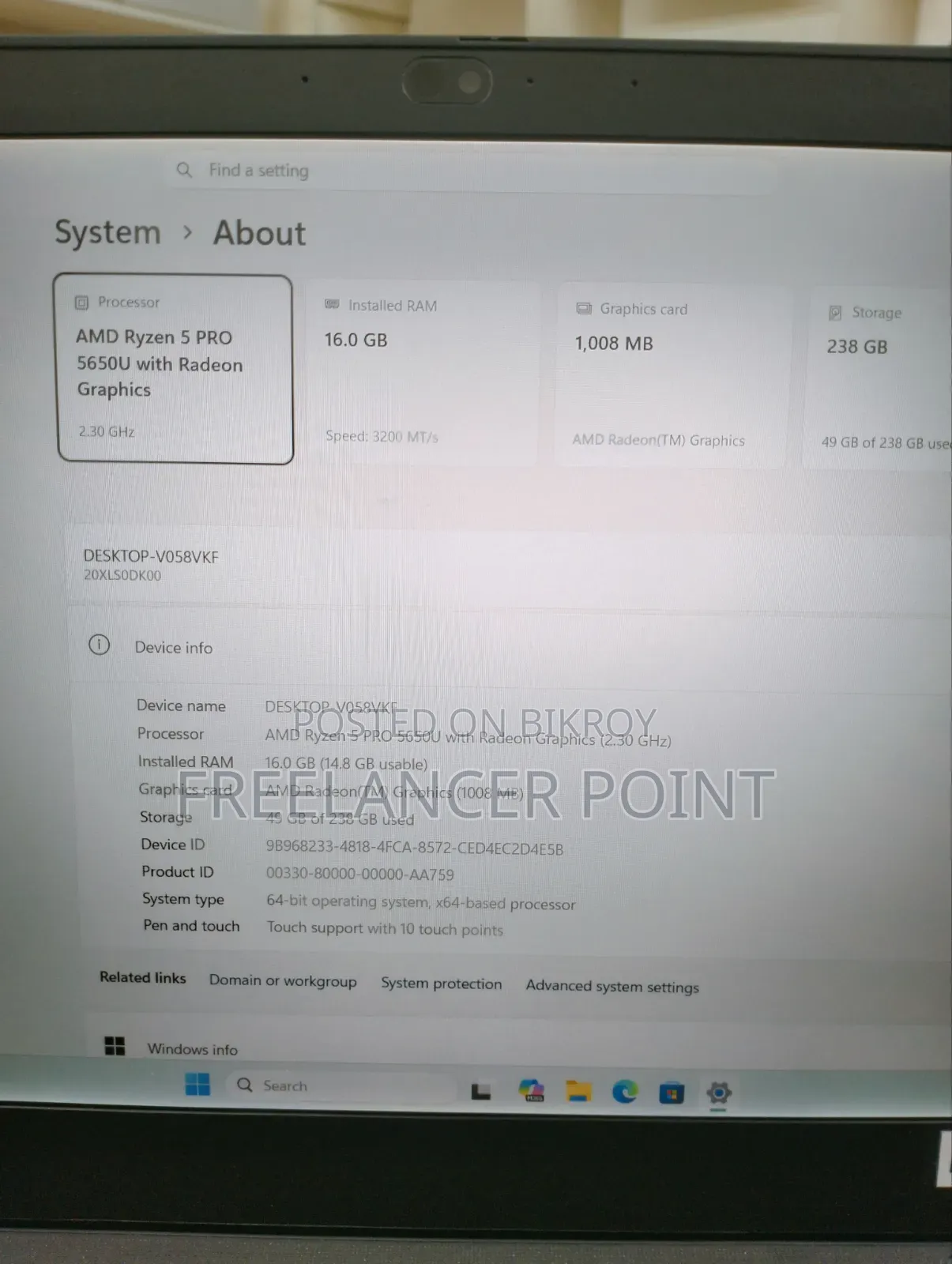 Laptop Lenovo ThinkPad T14 G2 16GB AMD Ryzen 5 SSD 256GB