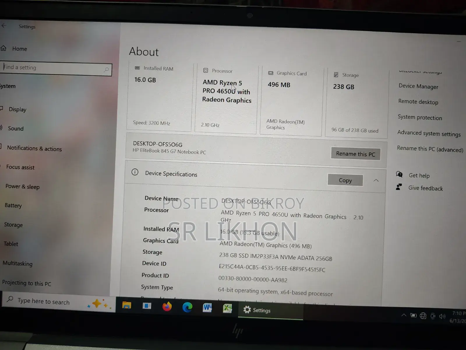 Laptop HP EliteBook 845 G7 16GB AMD Ryzen 5 SSD 256GB