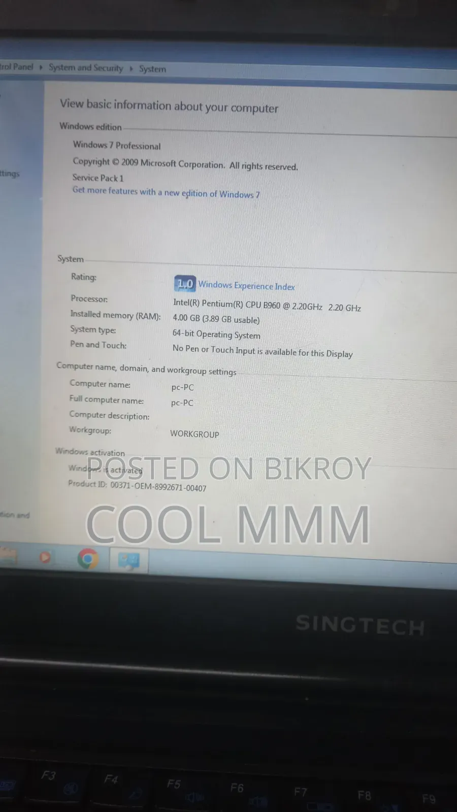 Laptop 4GB Intel Pentium HDD 256GB