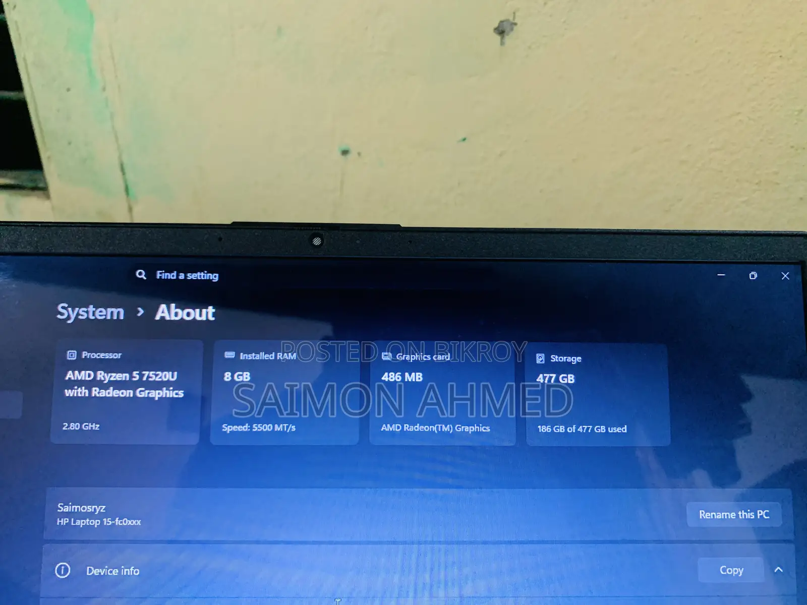 Laptop HP 15 8GB AMD Ryzen 5 SSD 512GB