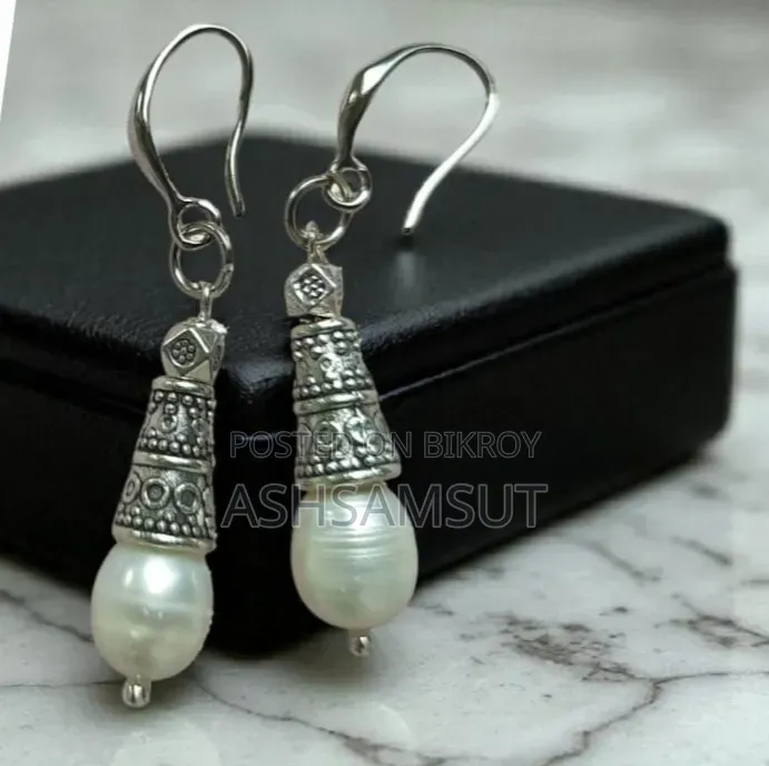 Oxidized Silver Pearl Drop Earring - Traditional Jewelry