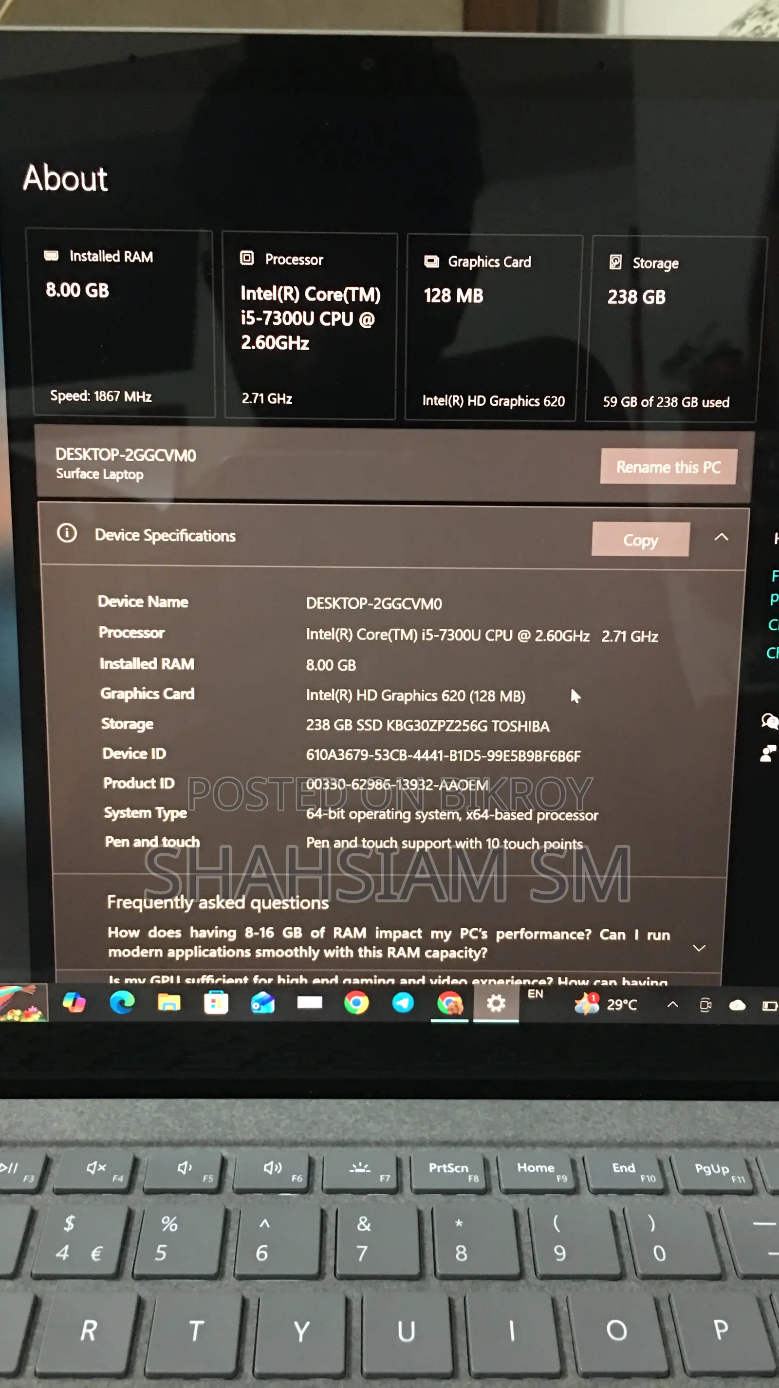Laptop Microsoft Surface 8GB Intel Core I5 SSD 256GB