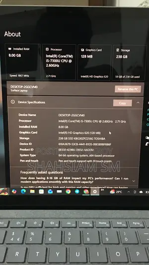 Laptop Microsoft Surface 8GB Intel Core I5 SSD 256GB