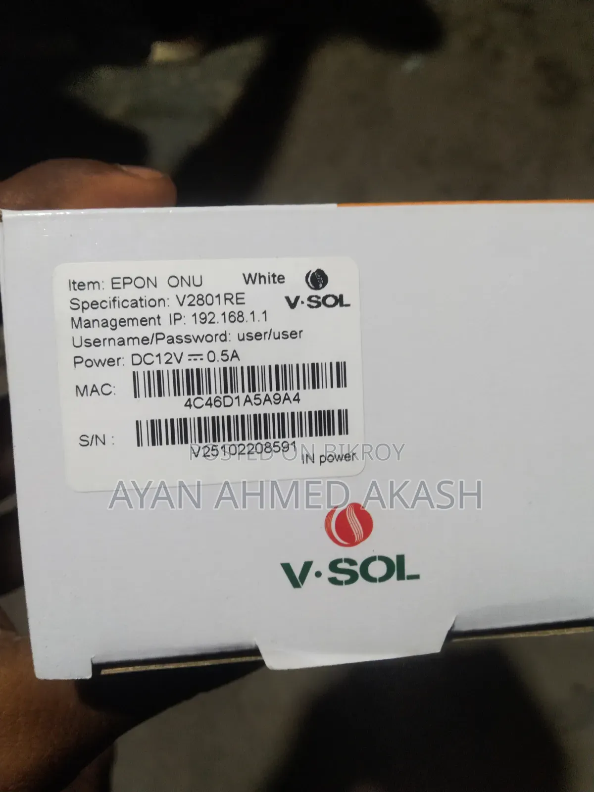 V-Sol Onu New Onu Intec Pack