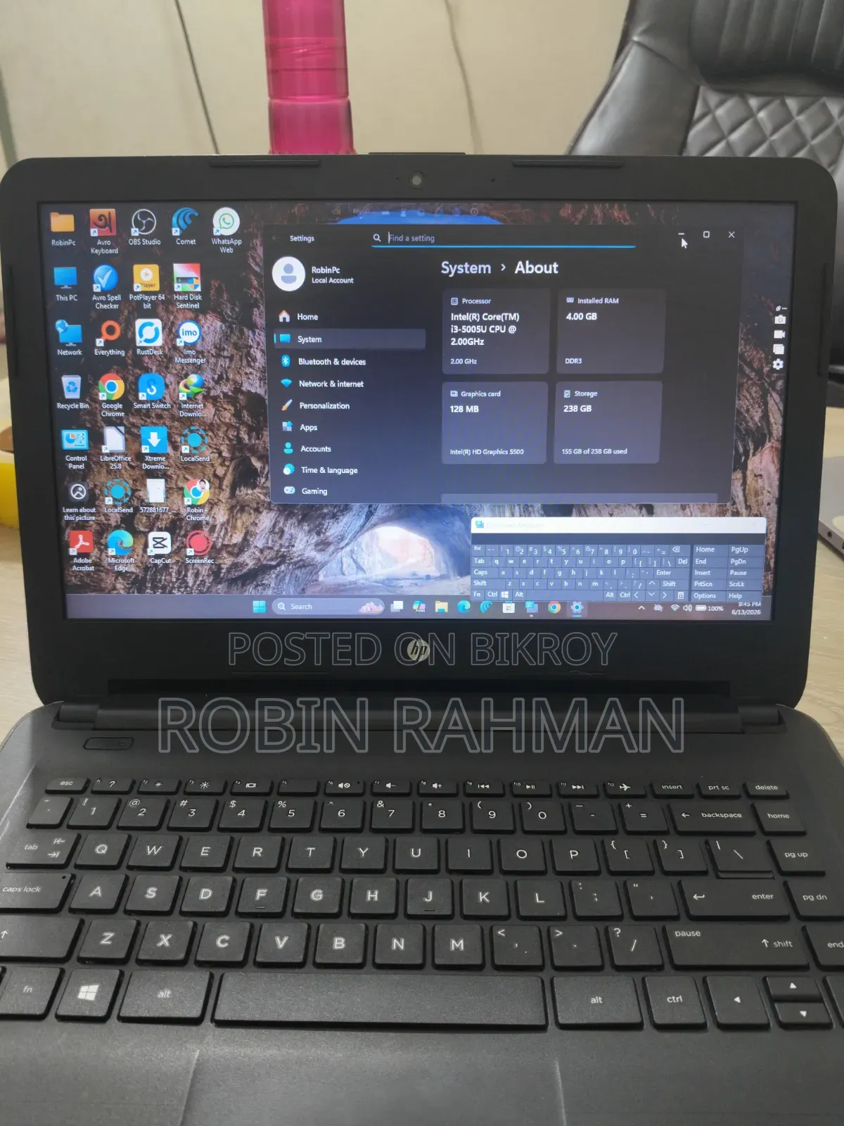 Laptop HP 240 G5 8GB Intel Core I3 HDD 256GB