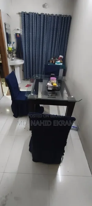 Malaysian Wood 4-Chair Dining Table With 10mm Glass Top