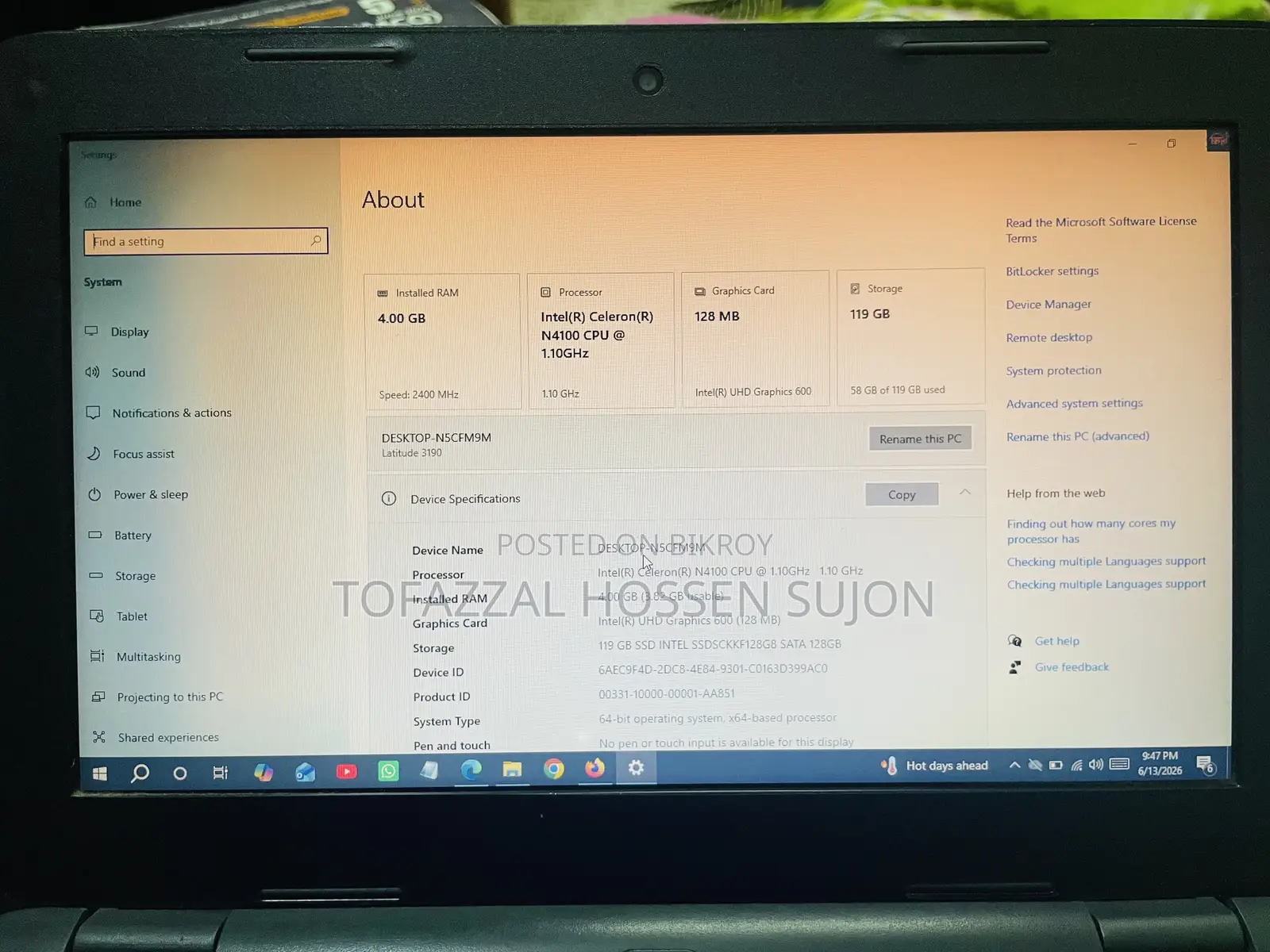 Laptop Dell Latitude 11 3190 4GB Intel Celeron SSD 128GB