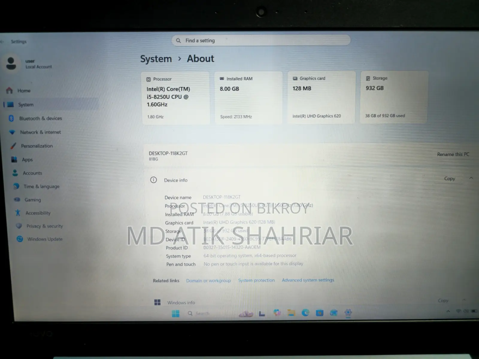 ল্যাপটপ লেনোভো আইডিয়াপ্যাড ৩২০ ৮জিবি ইন্টেল কোর আই৫ এইচডিডি ১টিবি