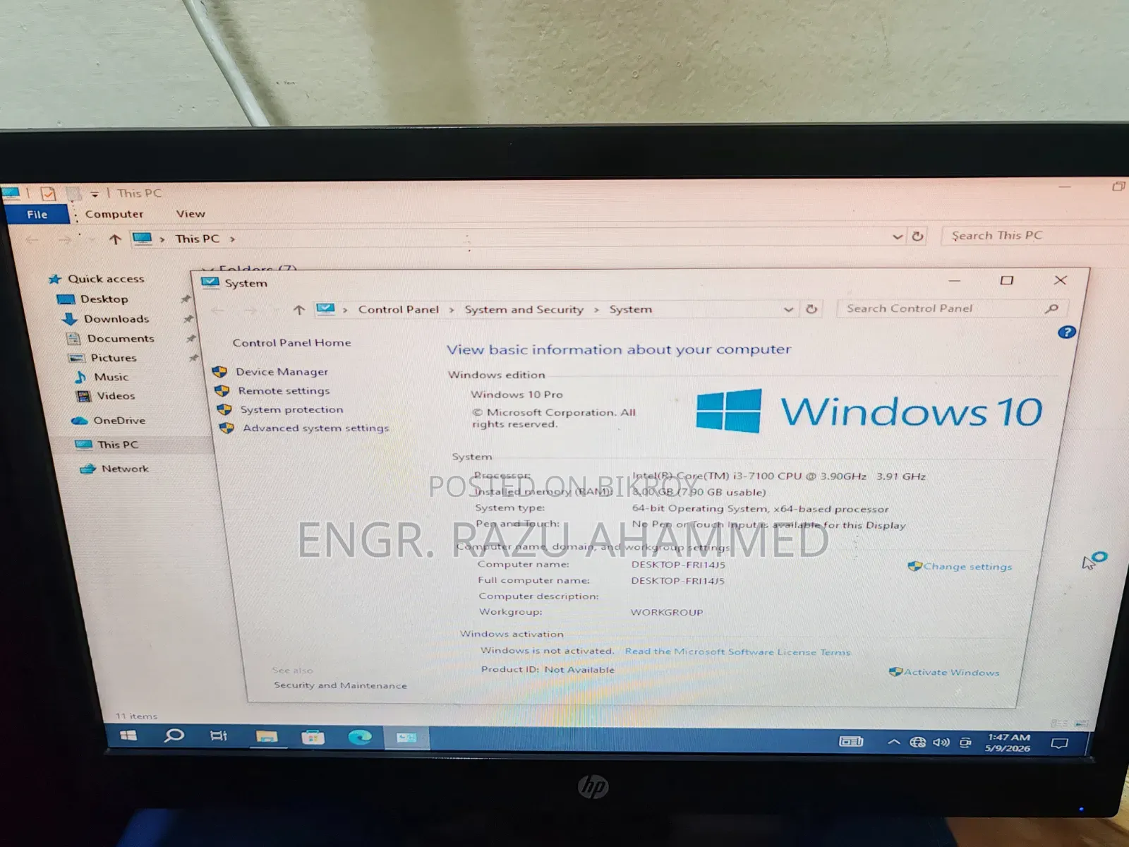 Desktop Computer HP ProDesk 400 G4 8GB Intel Core I3 HDD+SSD 128GB