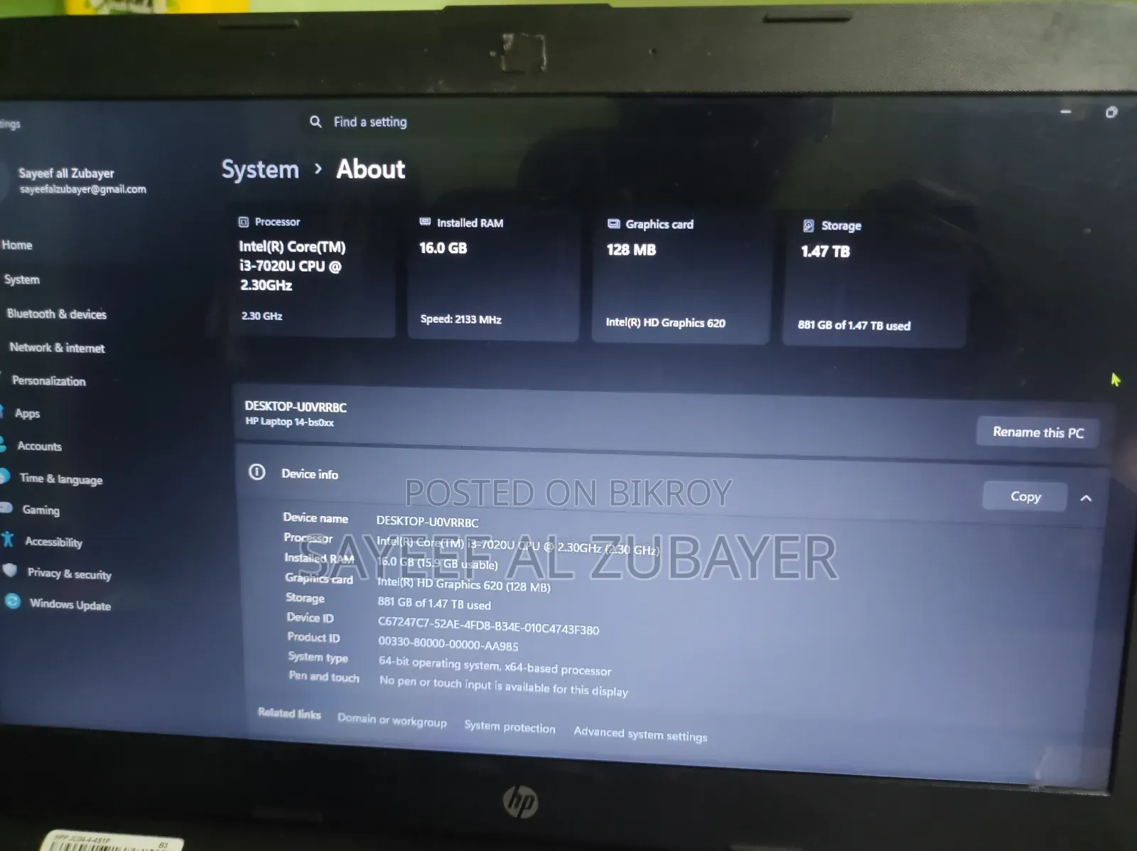 Laptop HP Pavilion 14 8GB Intel Core i3 HDD+SSD 128GB