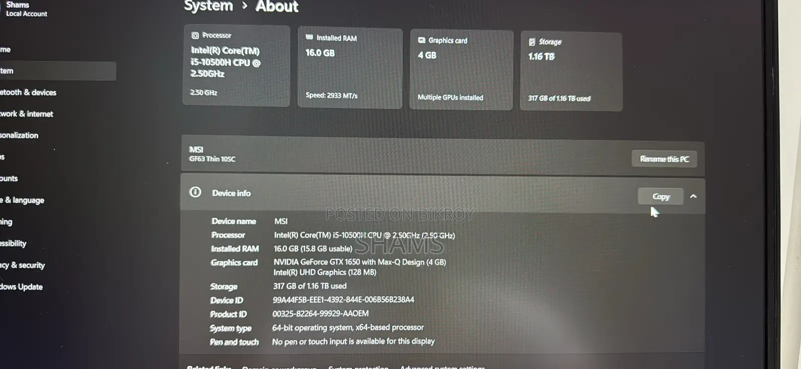 Laptop MSI GF63 16GB Intel Core I5 SSD 512GB