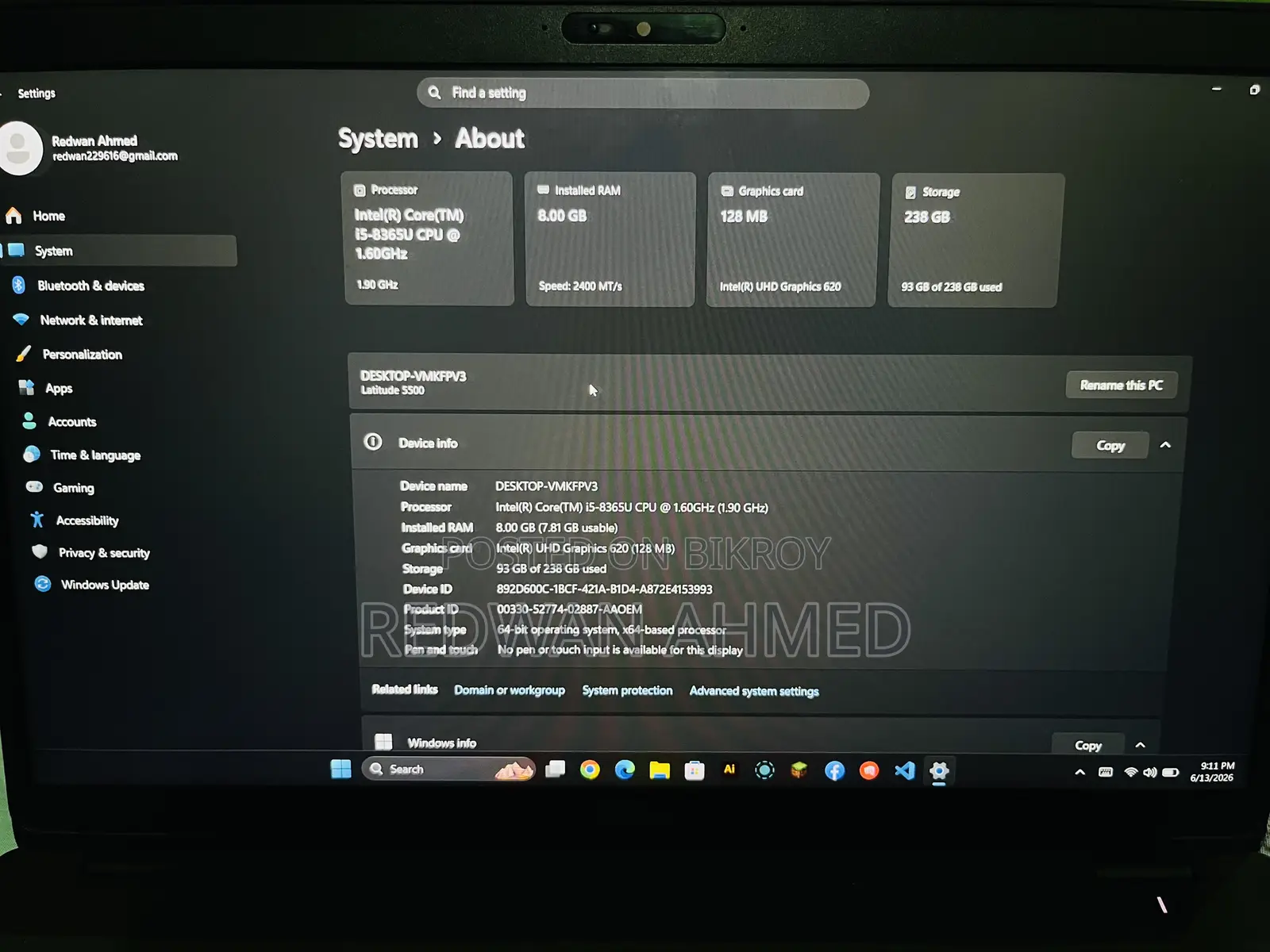 Laptop Dell Latitude 5510 8GB Intel Core I5 SSD 256GB