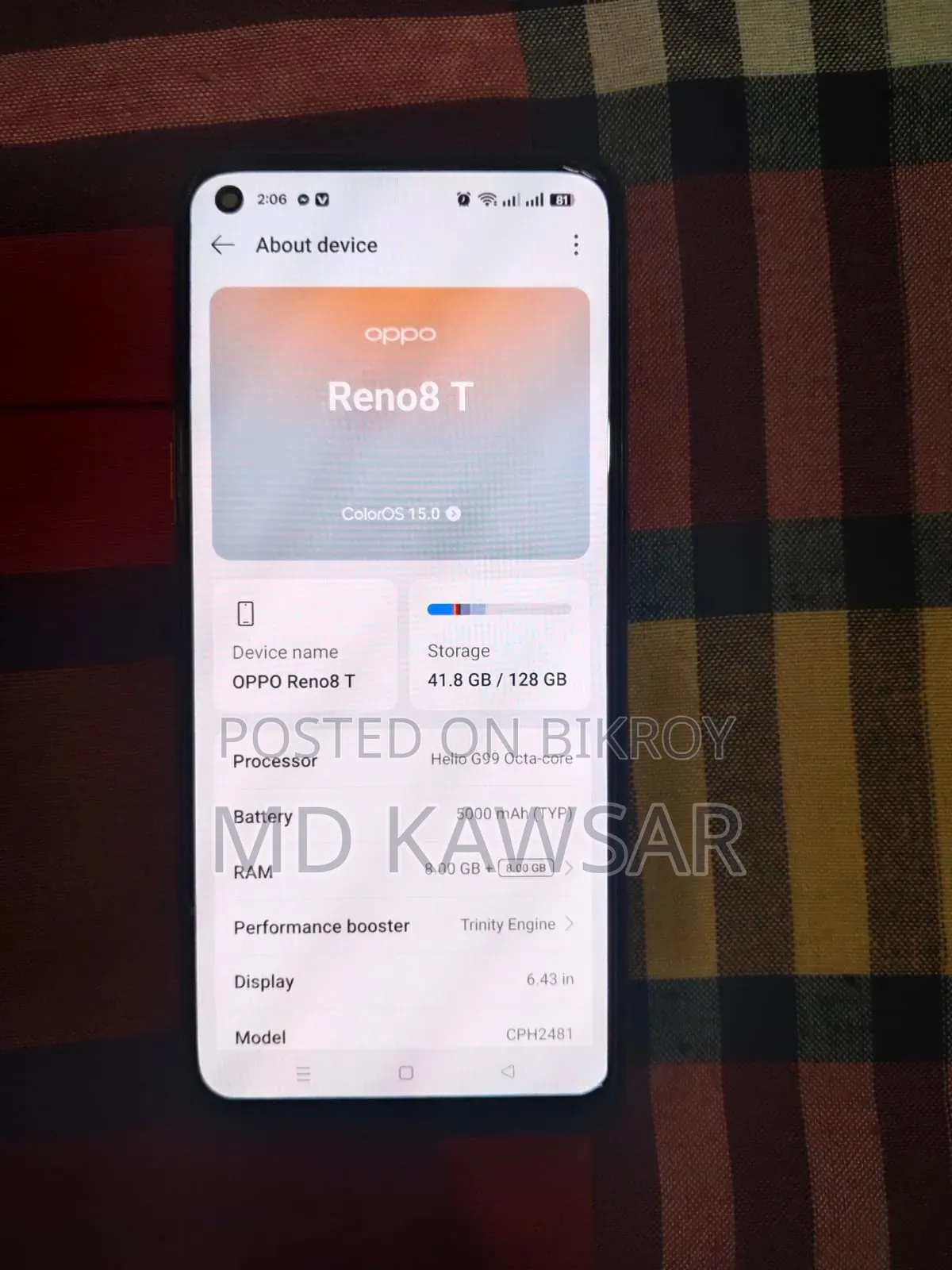 Oppo Reno8 T 128 GB Yellow