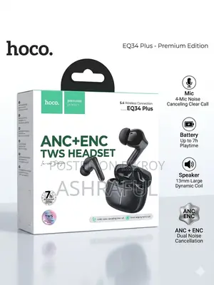 Hoco Eq34 Plus TWS Earbuds – (Anc+Enc) – App Control – Bluetooth 5.4
